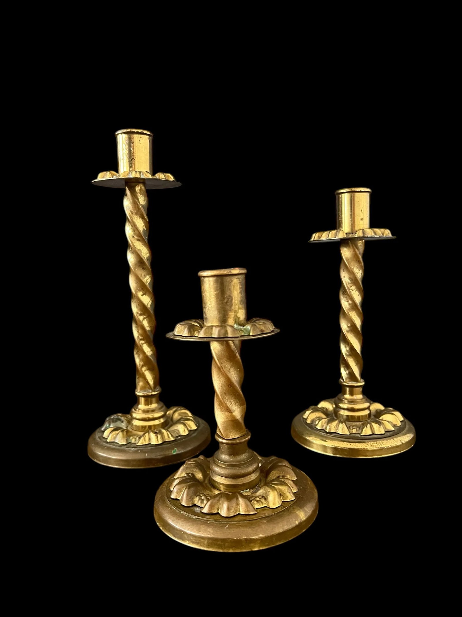 Set of 3 Antique Brass Candle Holder - 4