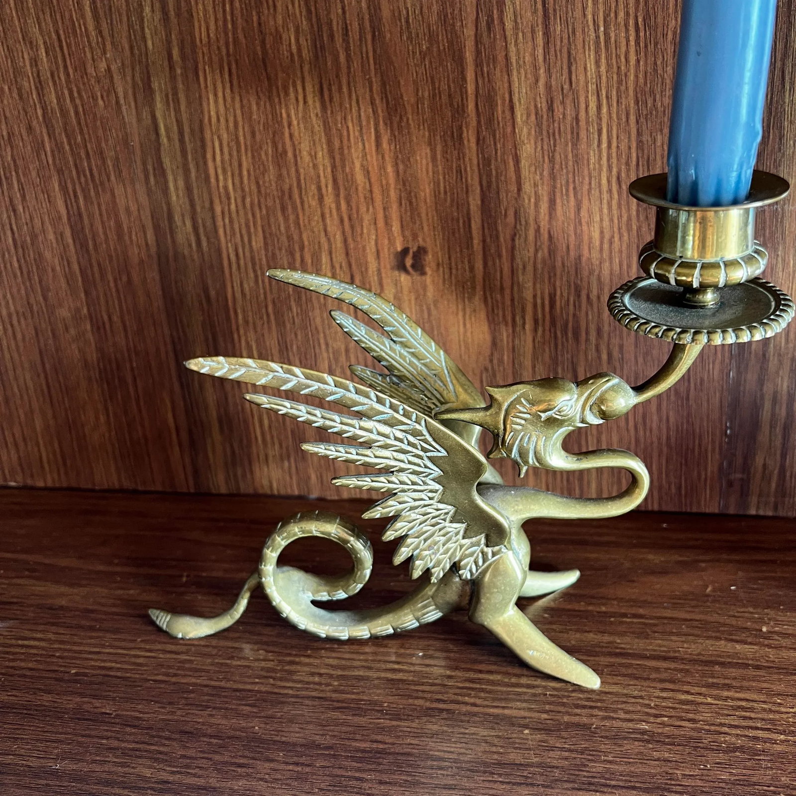 Antique Gilded Bronze Phoenix Dragon Candlestick Holders- a Pair - 5