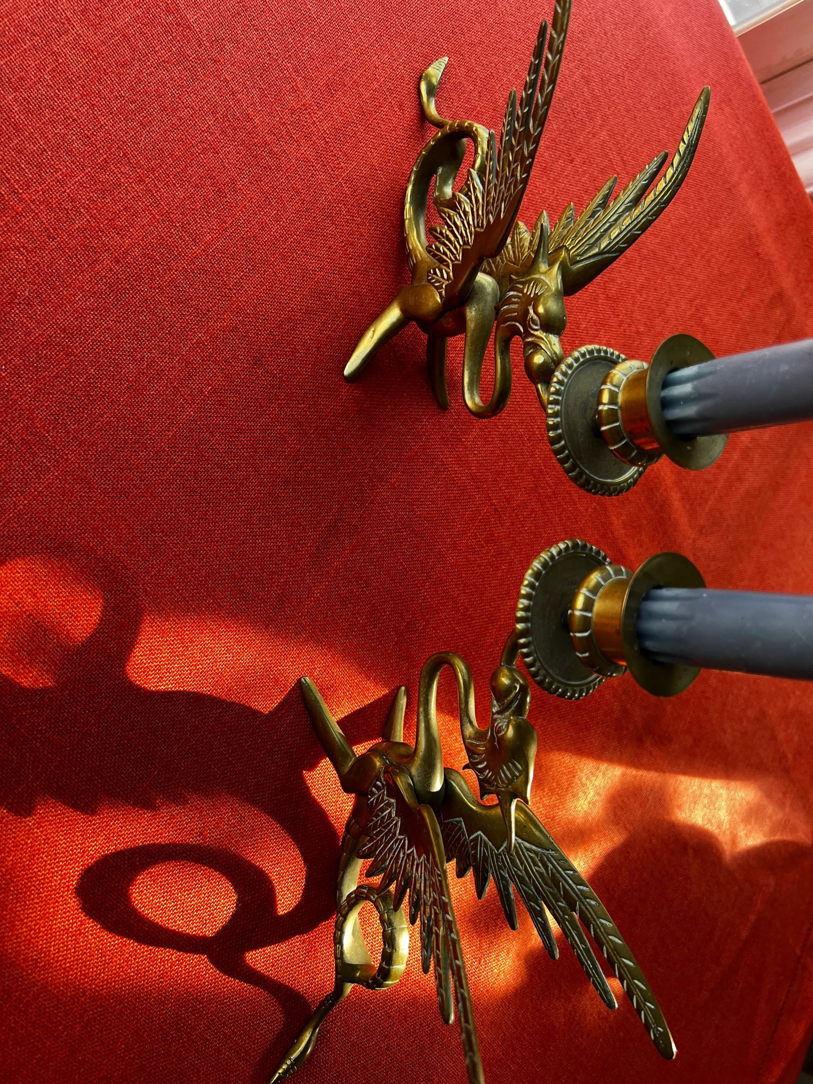 Antique Gilded Bronze Phoenix Dragon Candlestick Holders- a Pair - 6