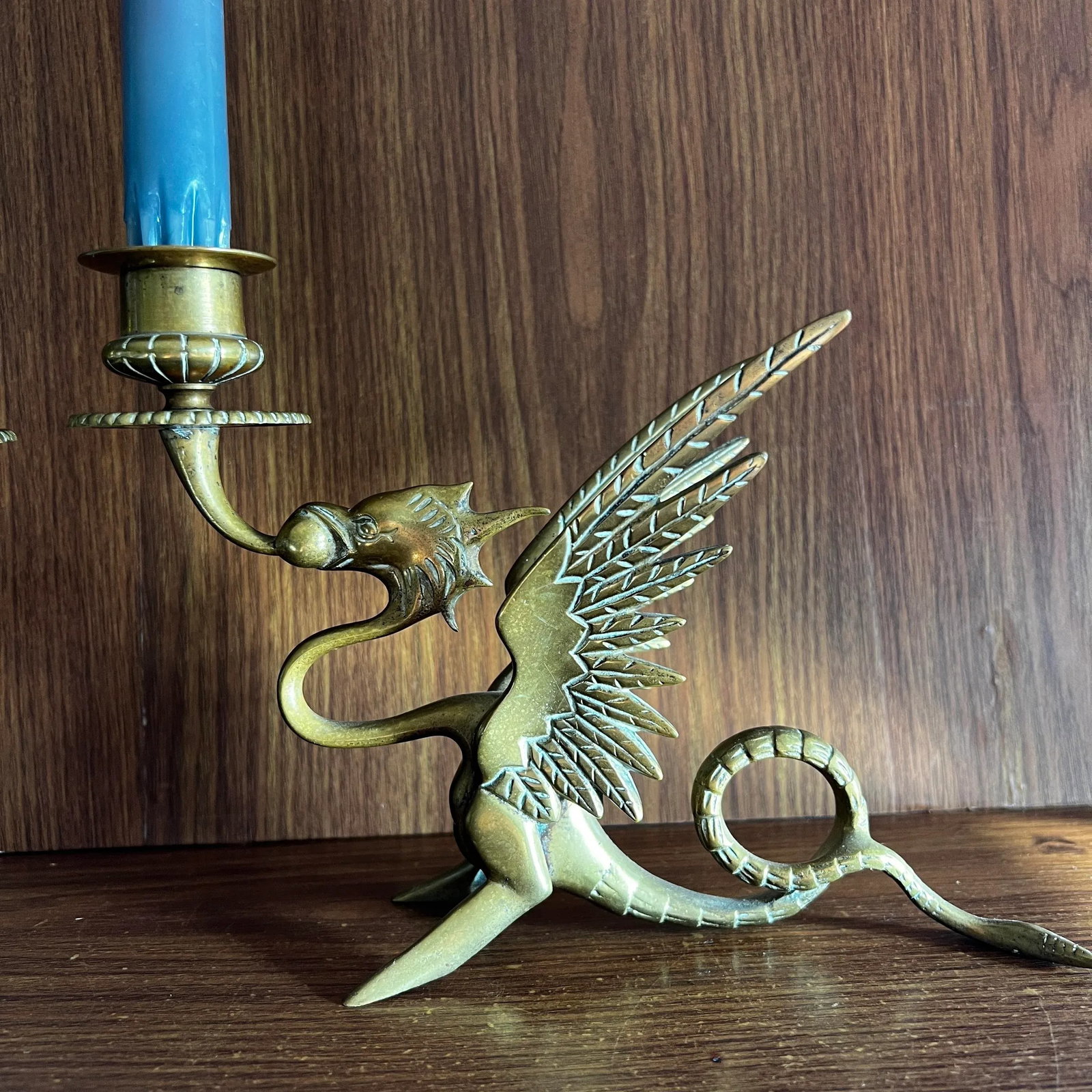 Antique Gilded Bronze Phoenix Dragon Candlestick Holders- a Pair - 7