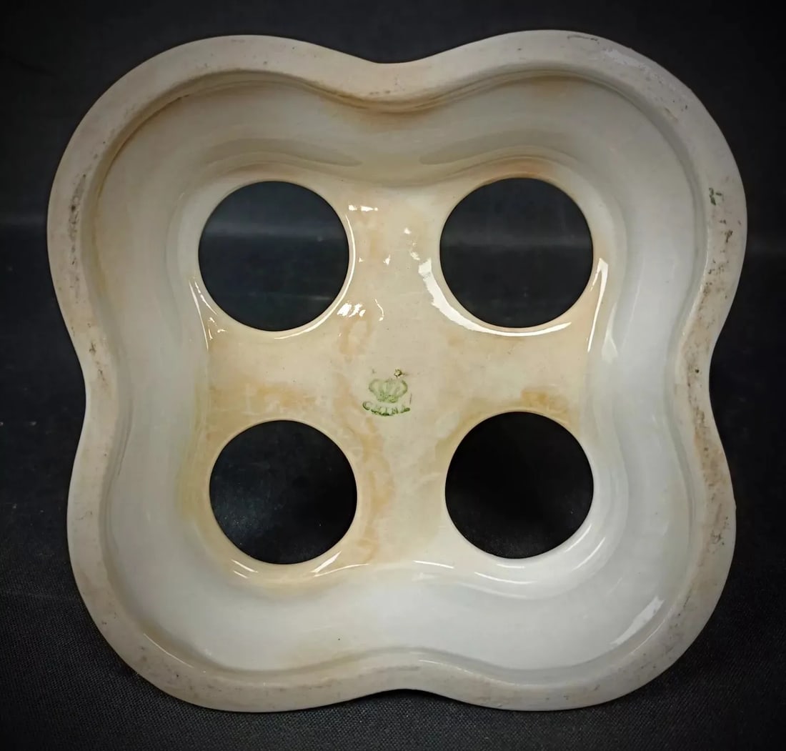 Vintage Glass and Faience Condiment Set With Floral "China" Design- 5 Pieces - 3