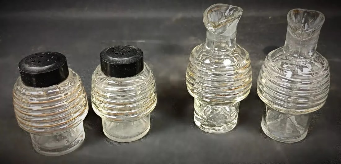 Vintage Glass and Faience Condiment Set With Floral "China" Design- 5 Pieces - 9