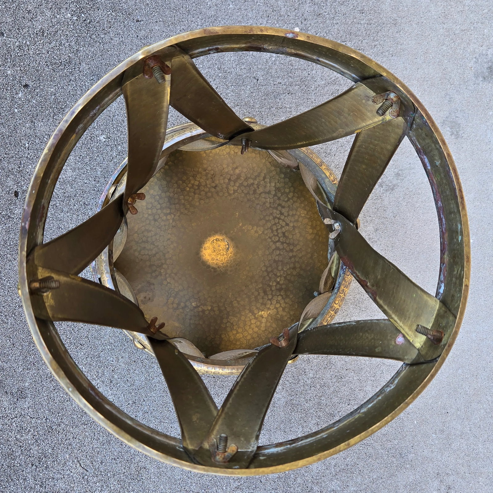 1960s Mid-Century Hammered Brass Drum Stool - 5