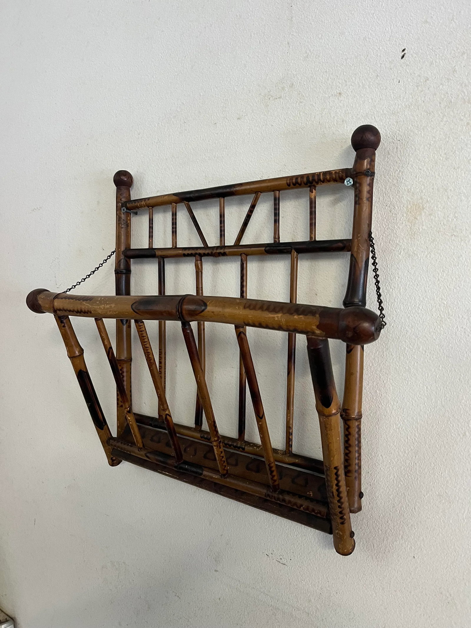 Antique Victorian Brighton Bamboo Hanging Magazine Holder - 2