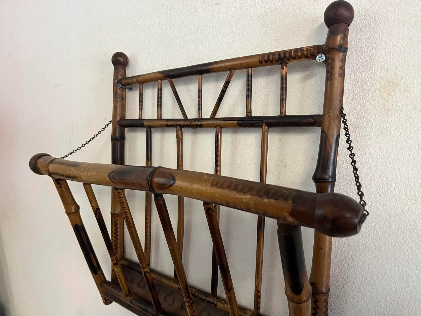 Antique Victorian Brighton Bamboo Hanging Magazine Holder - 3