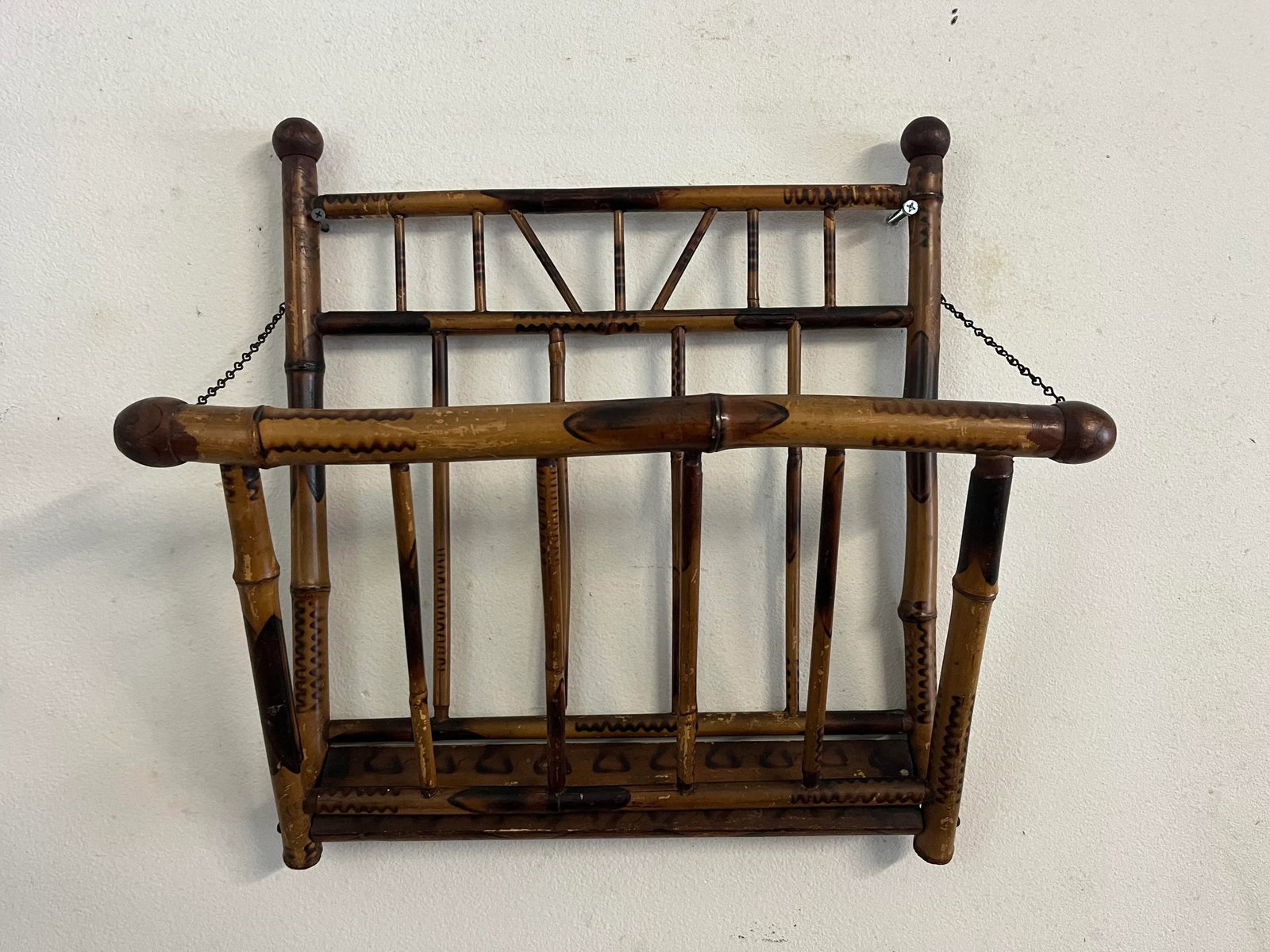 Antique Victorian Brighton Bamboo Hanging Magazine Holder - 5