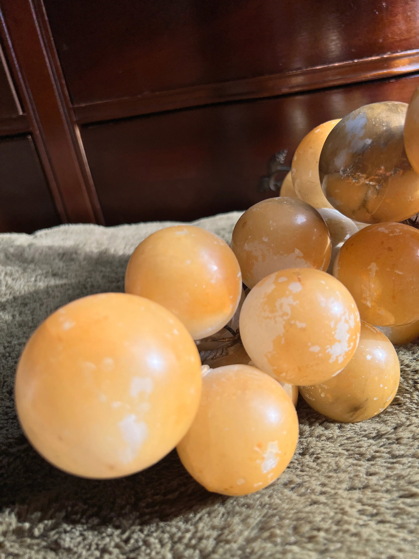 Vintage Italian Natural Alabaster Stone Grape Cluster With Natural Grape Vine - 12