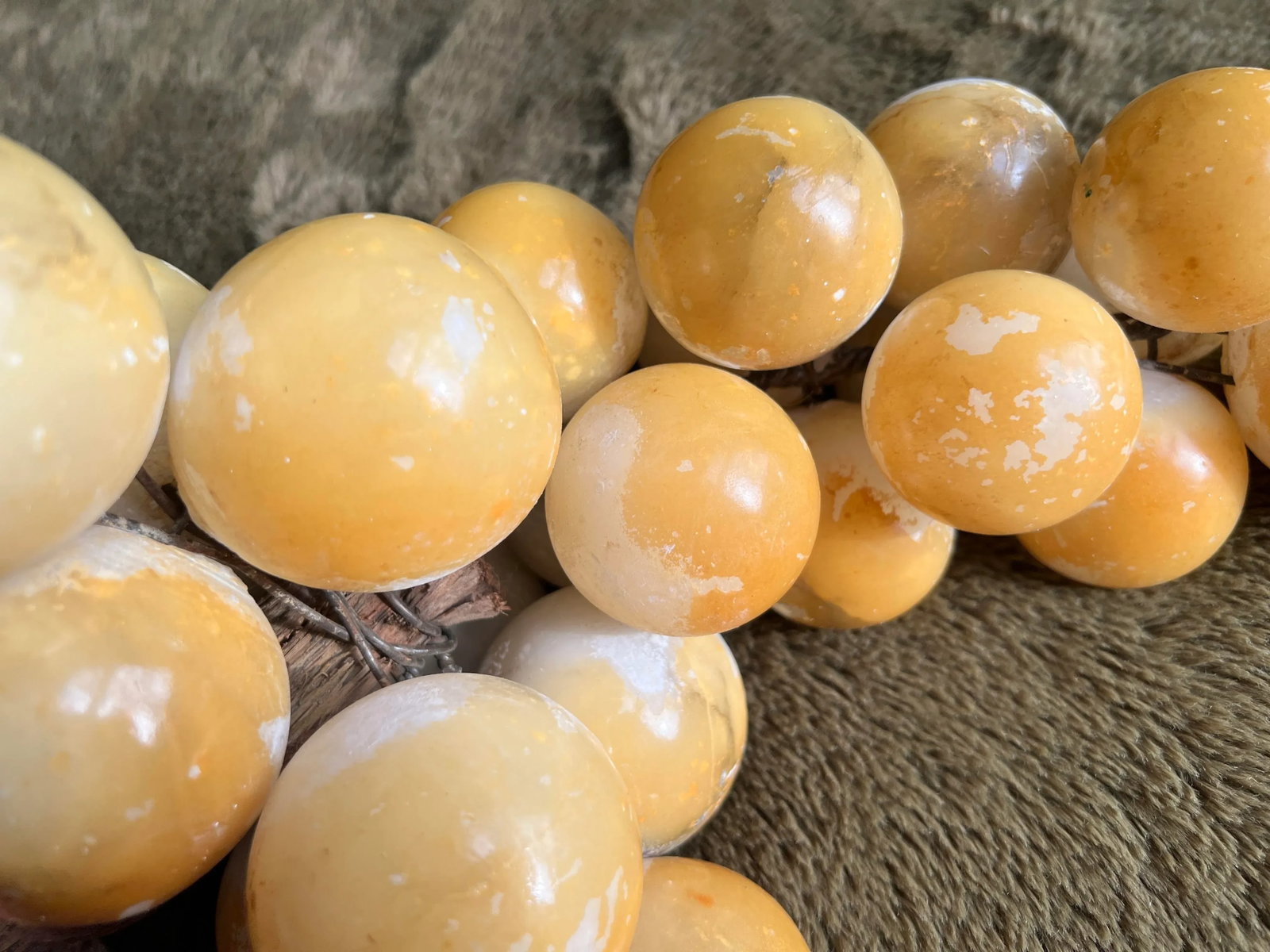 Vintage Italian Natural Alabaster Stone Grape Cluster With Natural Grape Vine - 3
