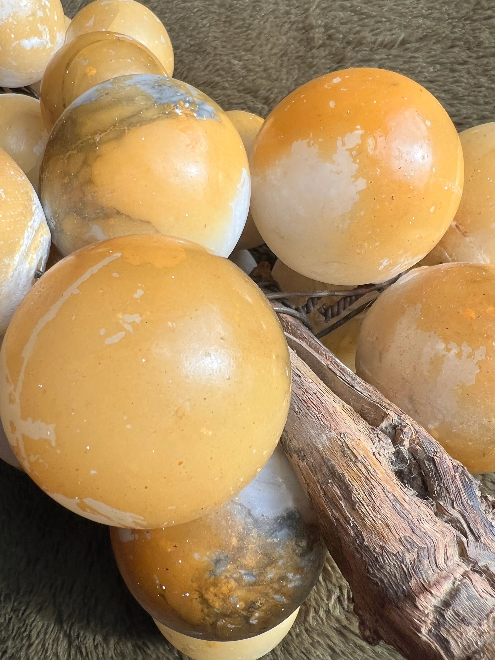 Vintage Italian Natural Alabaster Stone Grape Cluster With Natural Grape Vine - 6