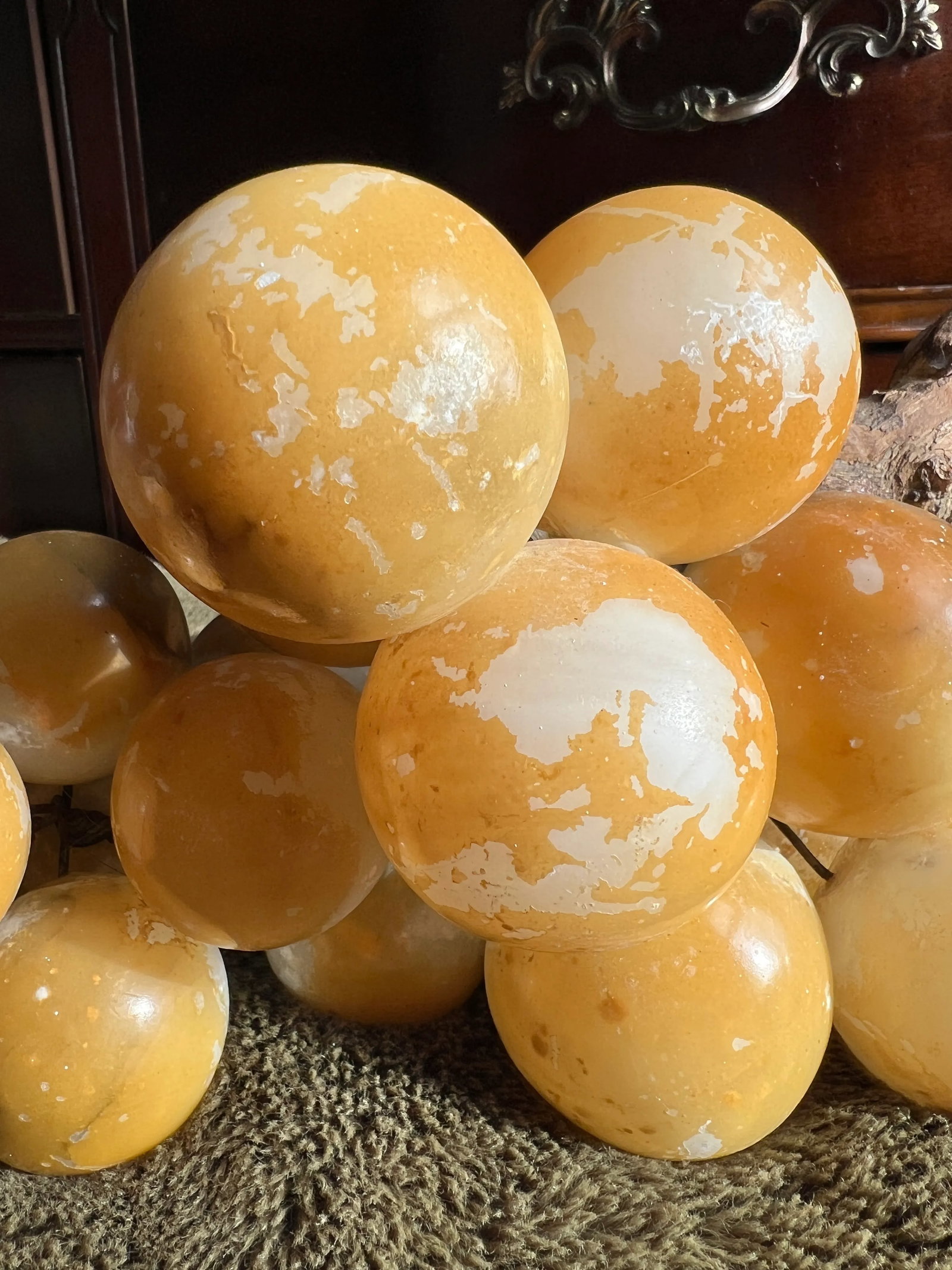 Vintage Italian Natural Alabaster Stone Grape Cluster With Natural Grape Vine - 8