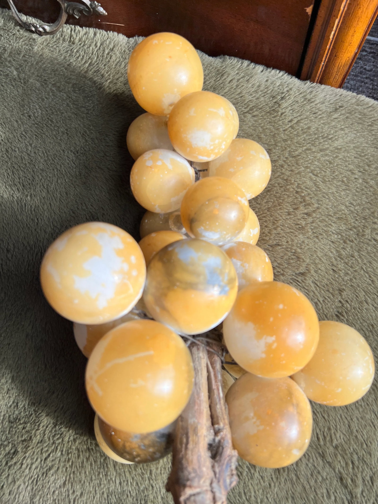 Vintage Italian Natural Alabaster Stone Grape Cluster With Natural Grape Vine - 9