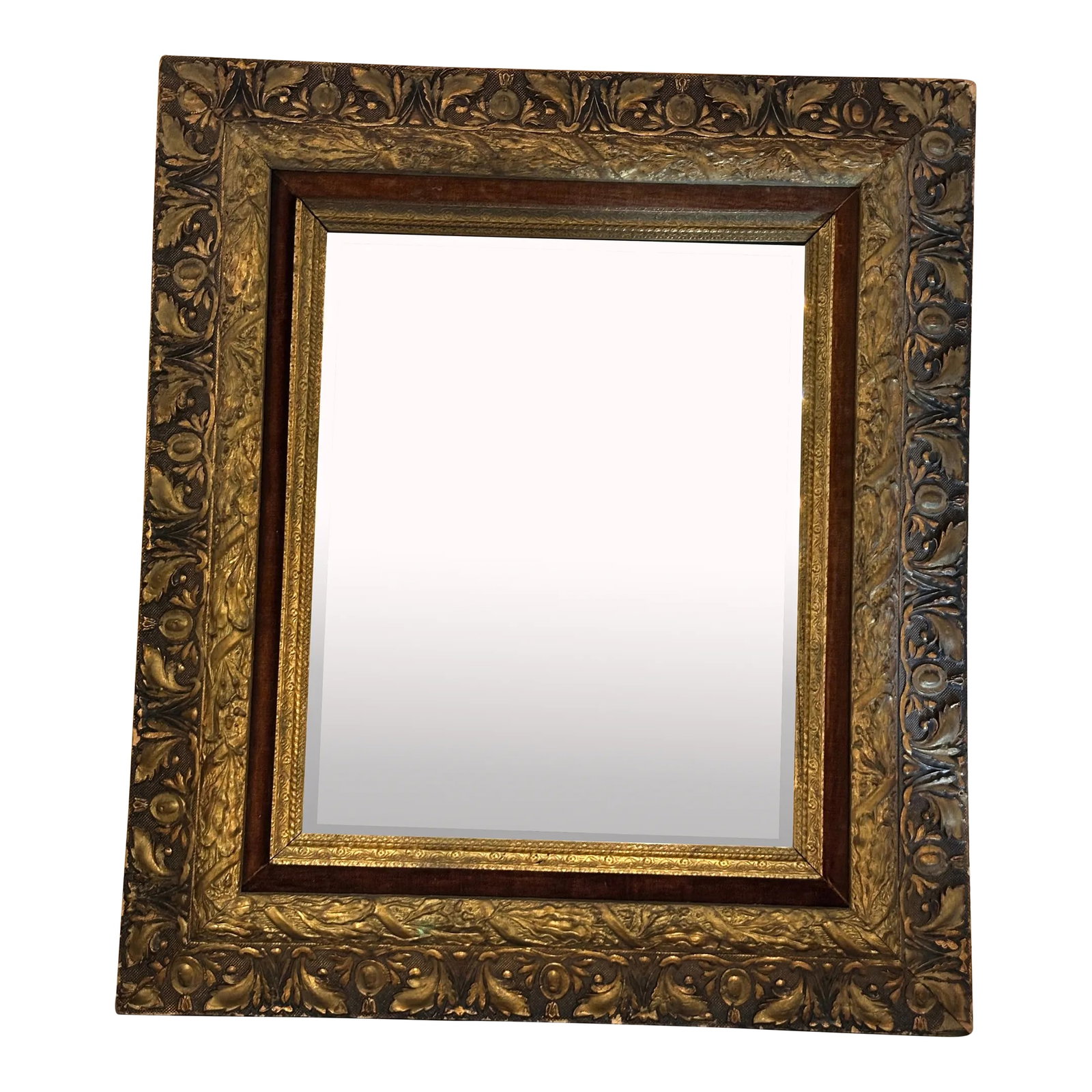 Late 20th Century Gilt Frame Mirror With Brown Silk Velvet Insert (1 of 9)