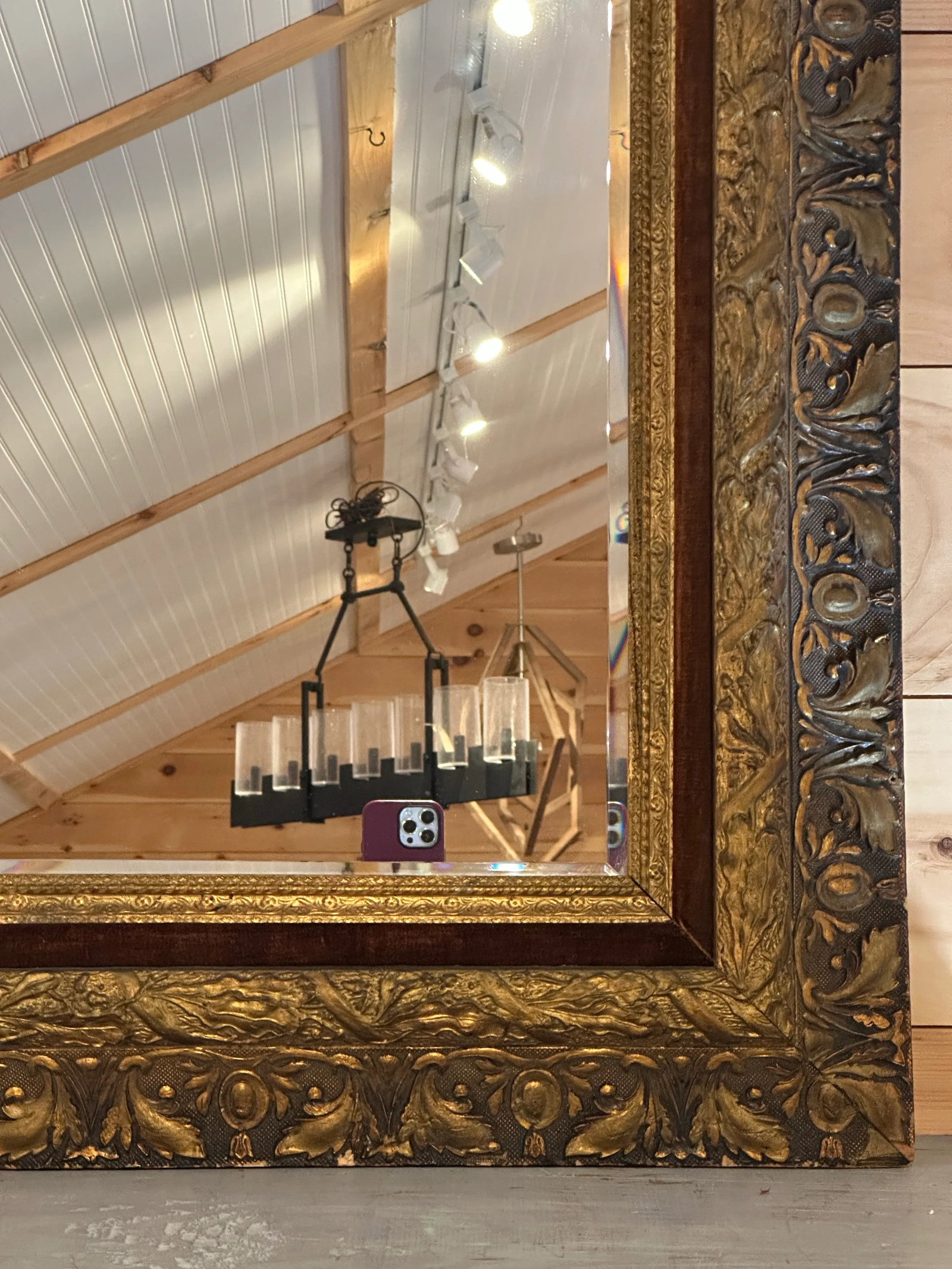 Late 20th Century Gilt Frame Mirror With Brown Silk Velvet Insert - 2