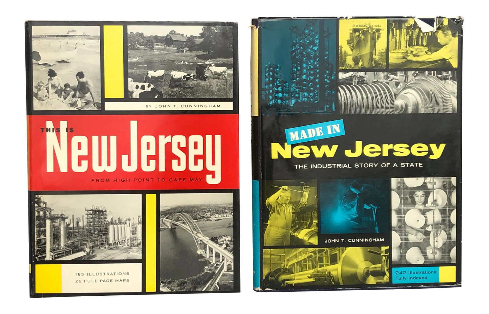 Vintage New Jersey Book Set in Presentation Slipcase: This fabulous 2-book set, Made in New Jersey & This is New Jersey, by John T. Cunningham, in its original presentation slip case was given to Manlio Brosio, the Italian Ambassador to the United