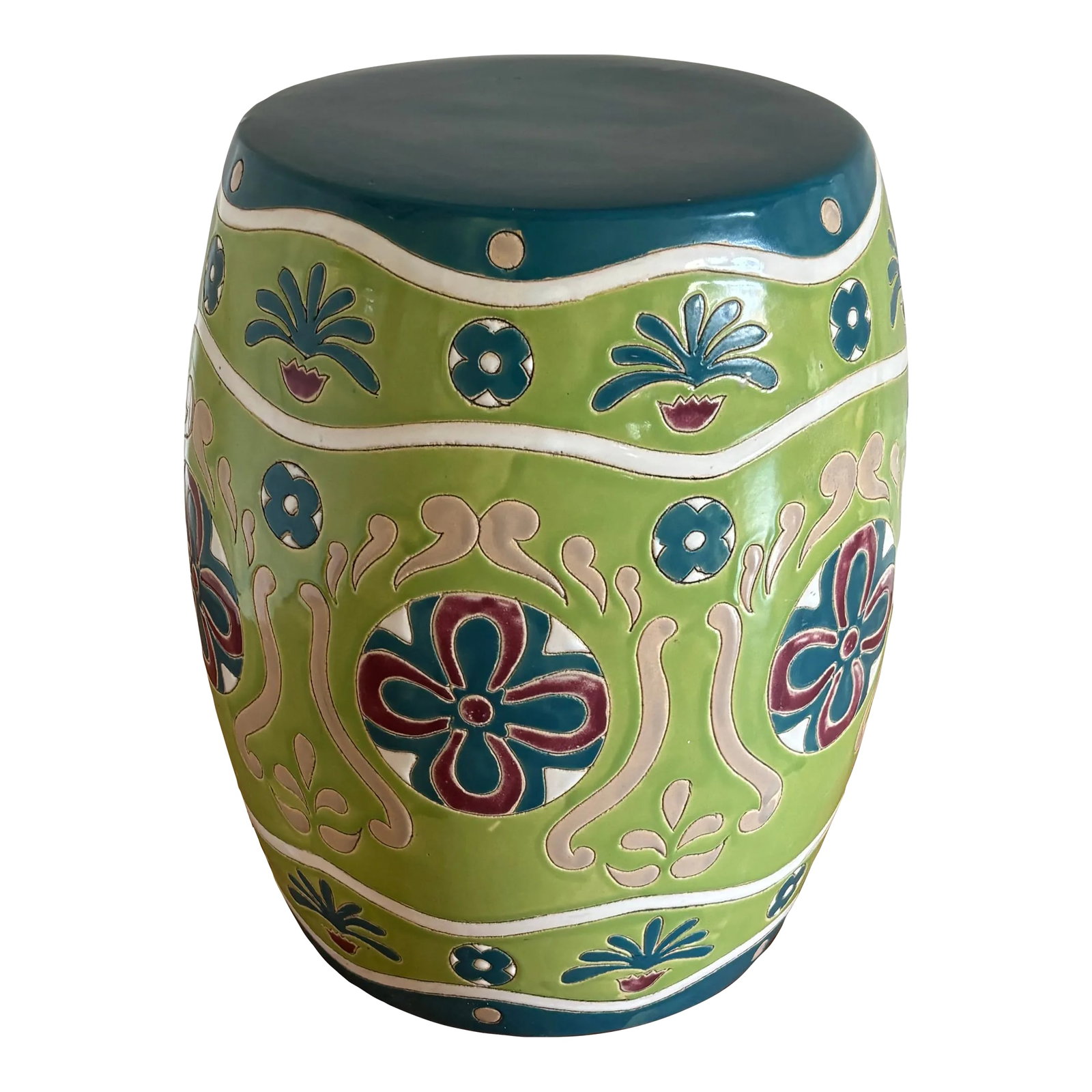 1970s Vintage Boho Chic Hand Painted Ceramic Garden Seat (1 of 8)