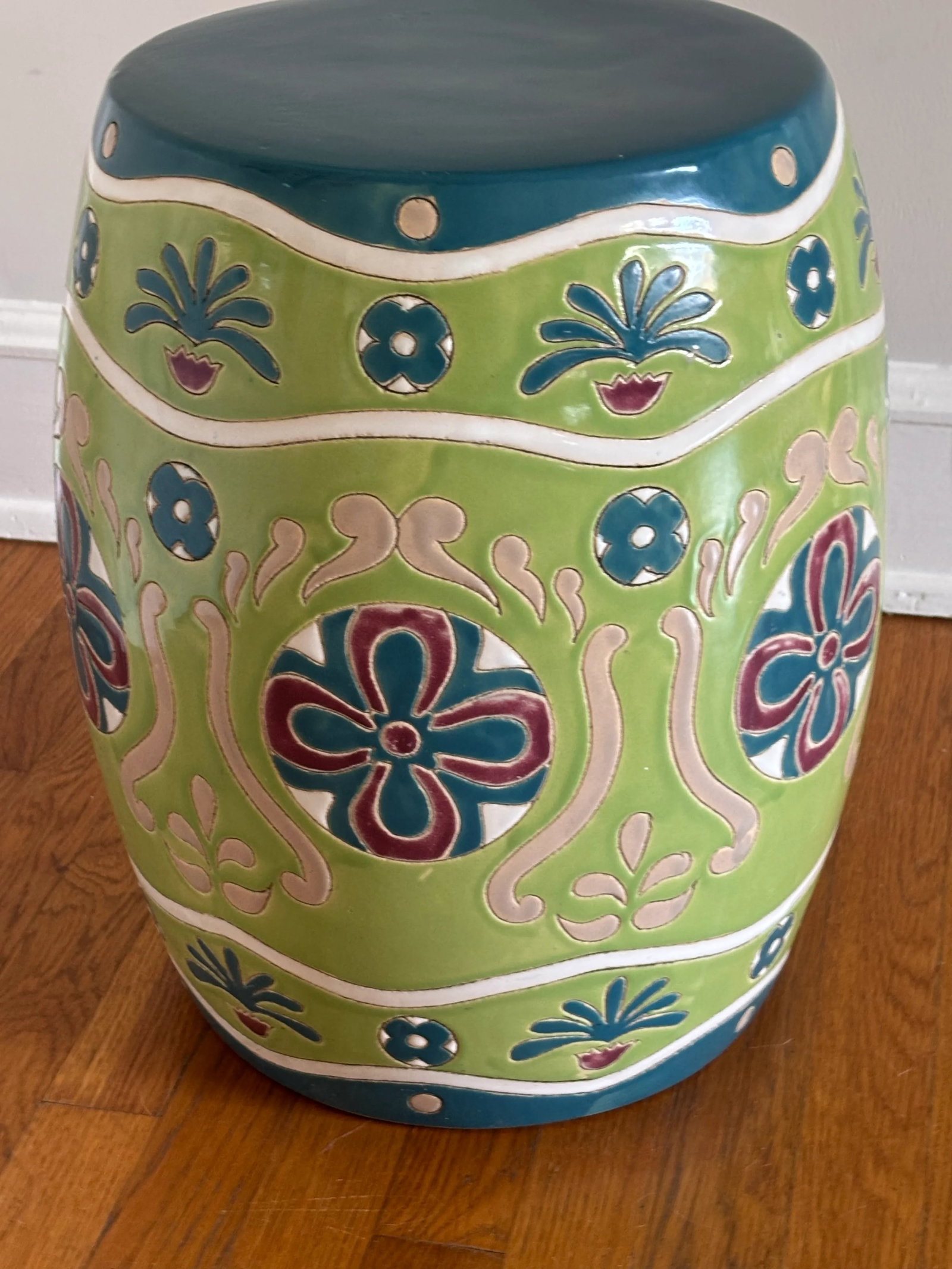 1970s Vintage Boho Chic Hand Painted Ceramic Garden Seat - 3