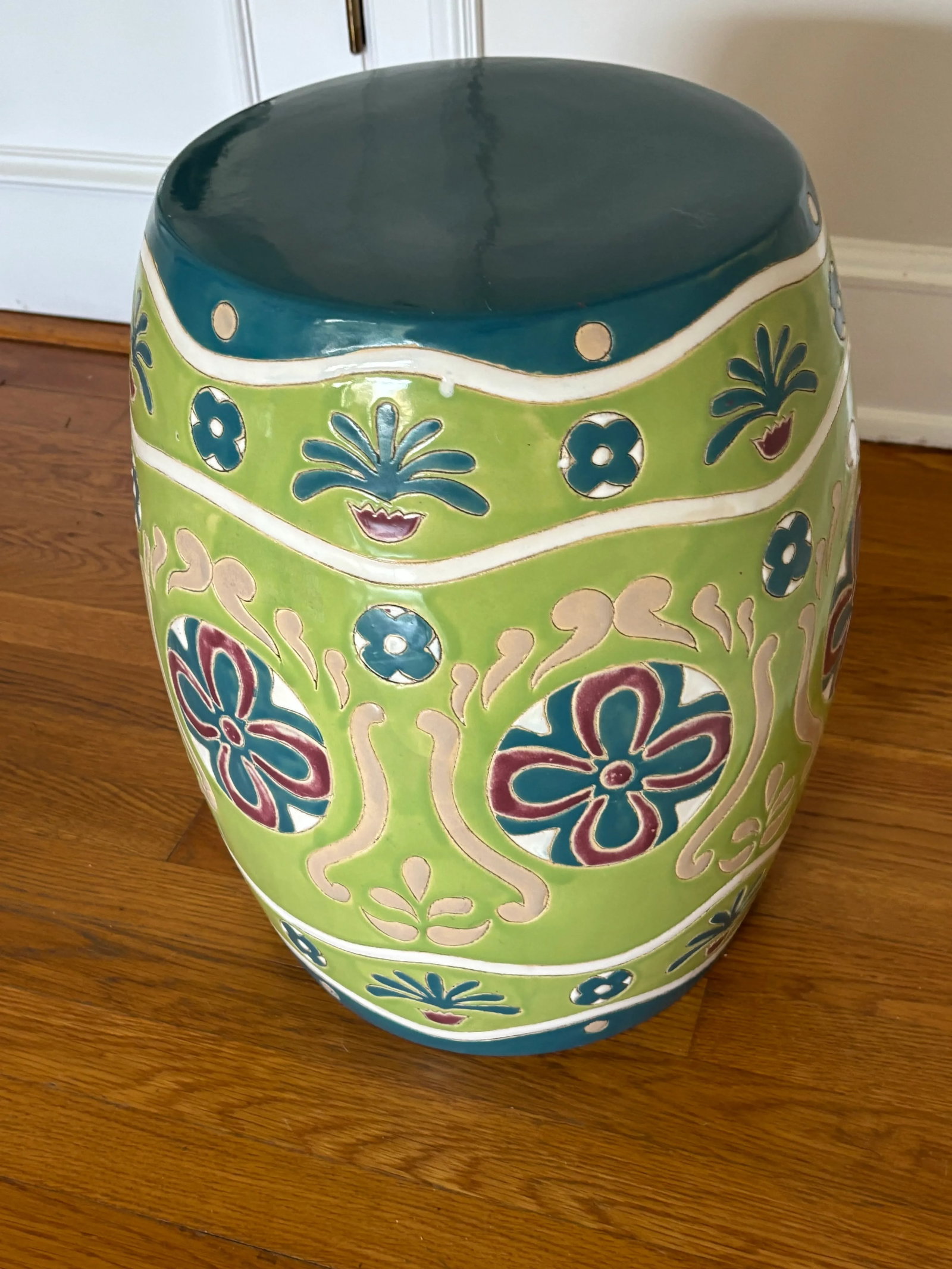 1970s Vintage Boho Chic Hand Painted Ceramic Garden Seat - 6