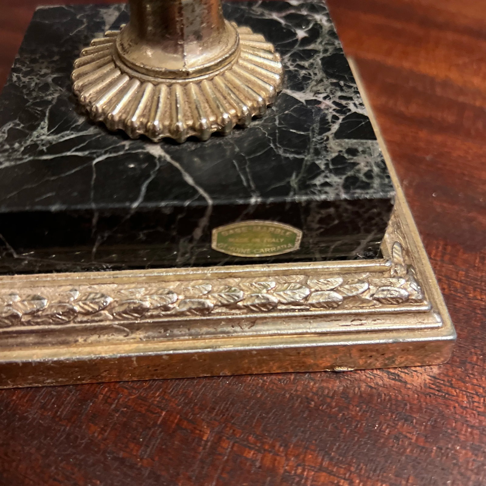 1950s Ornate Marble Based Silver Plated Candlesticks With Attached Snuffers - a Pair - 10
