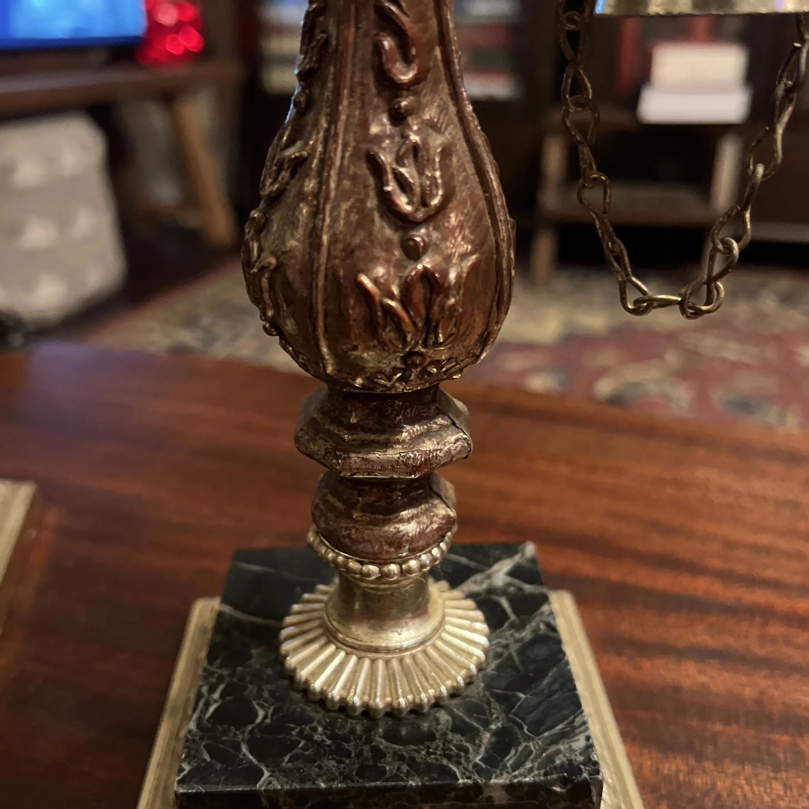 1950s Ornate Marble Based Silver Plated Candlesticks With Attached Snuffers - a Pair - 12