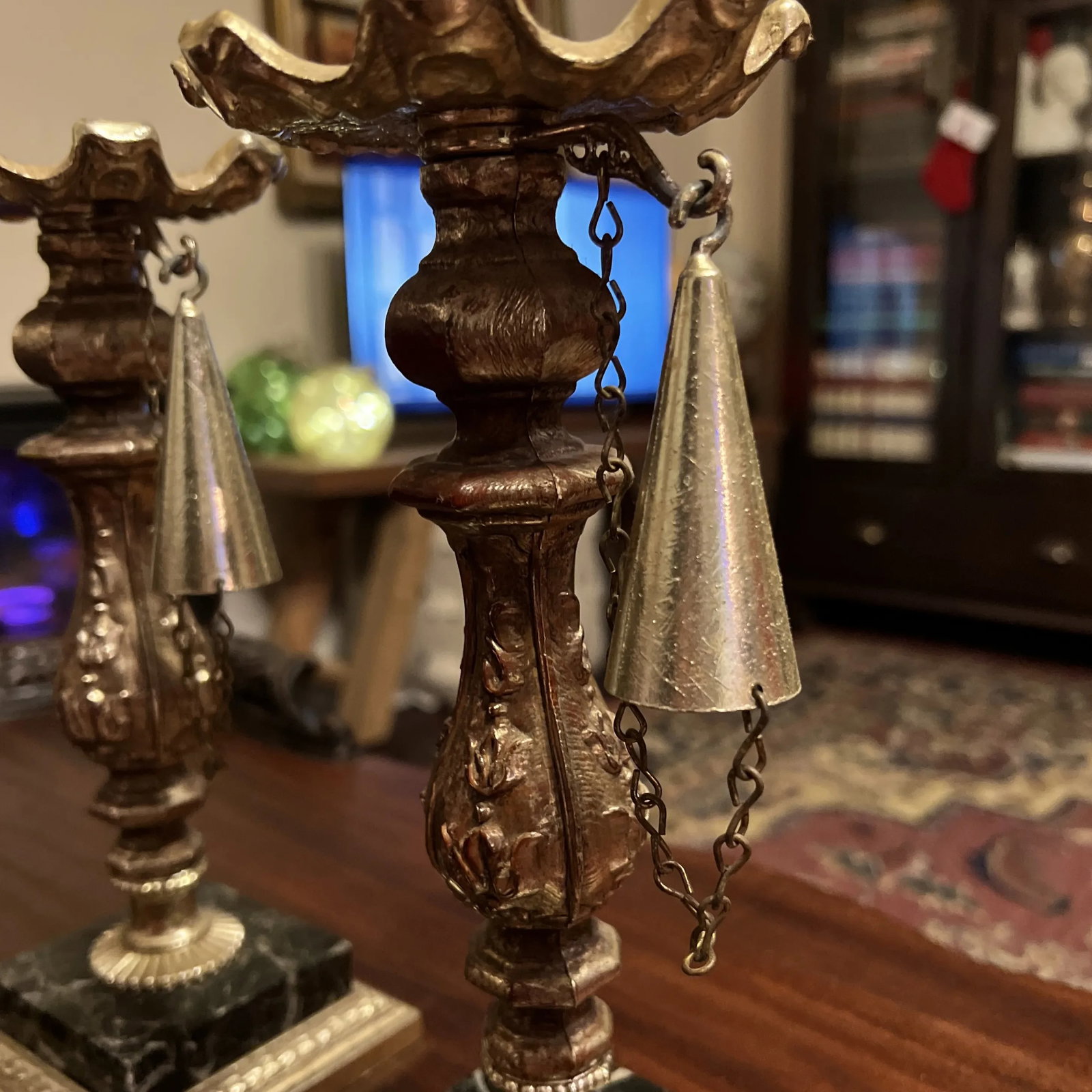1950s Ornate Marble Based Silver Plated Candlesticks With Attached Snuffers - a Pair - 5