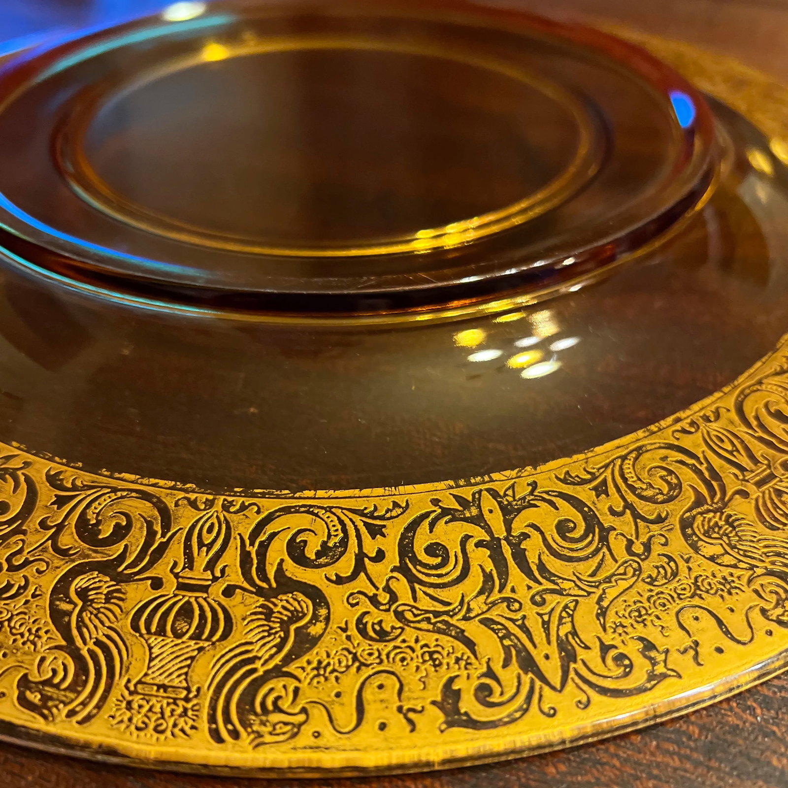1930s Depression Platter, Chip & Dip, Gold Etched Border - 10