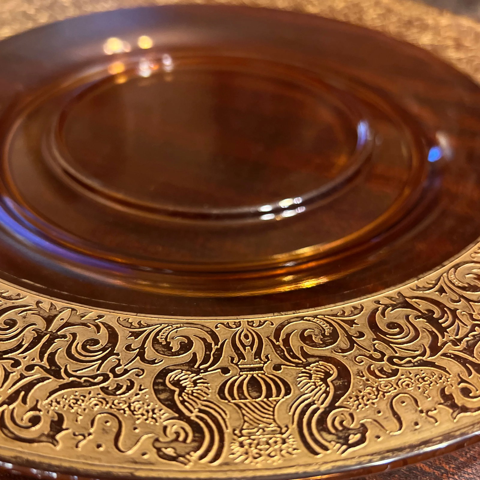 1930s Depression Platter, Chip & Dip, Gold Etched Border - 11