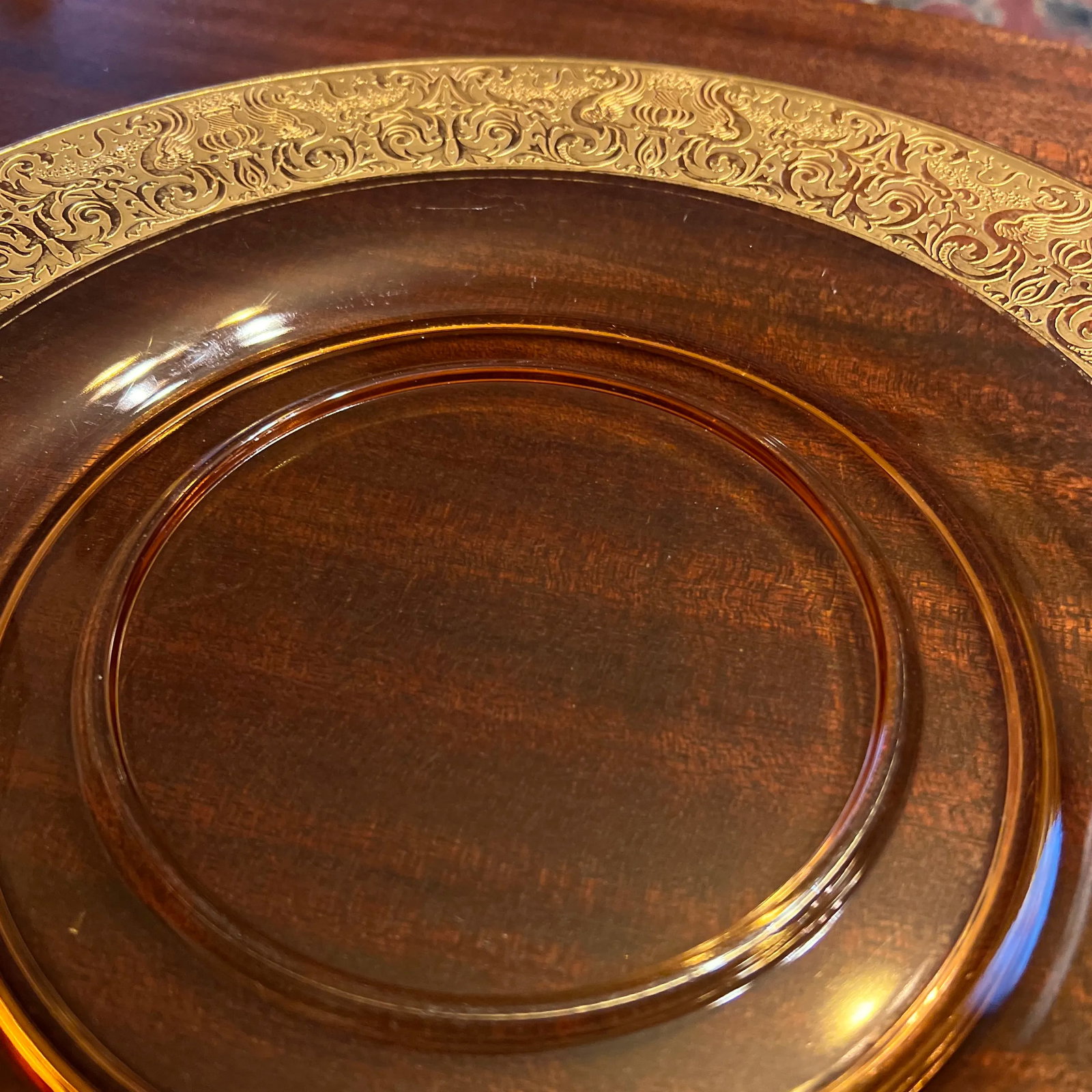 1930s Depression Platter, Chip & Dip, Gold Etched Border - 7