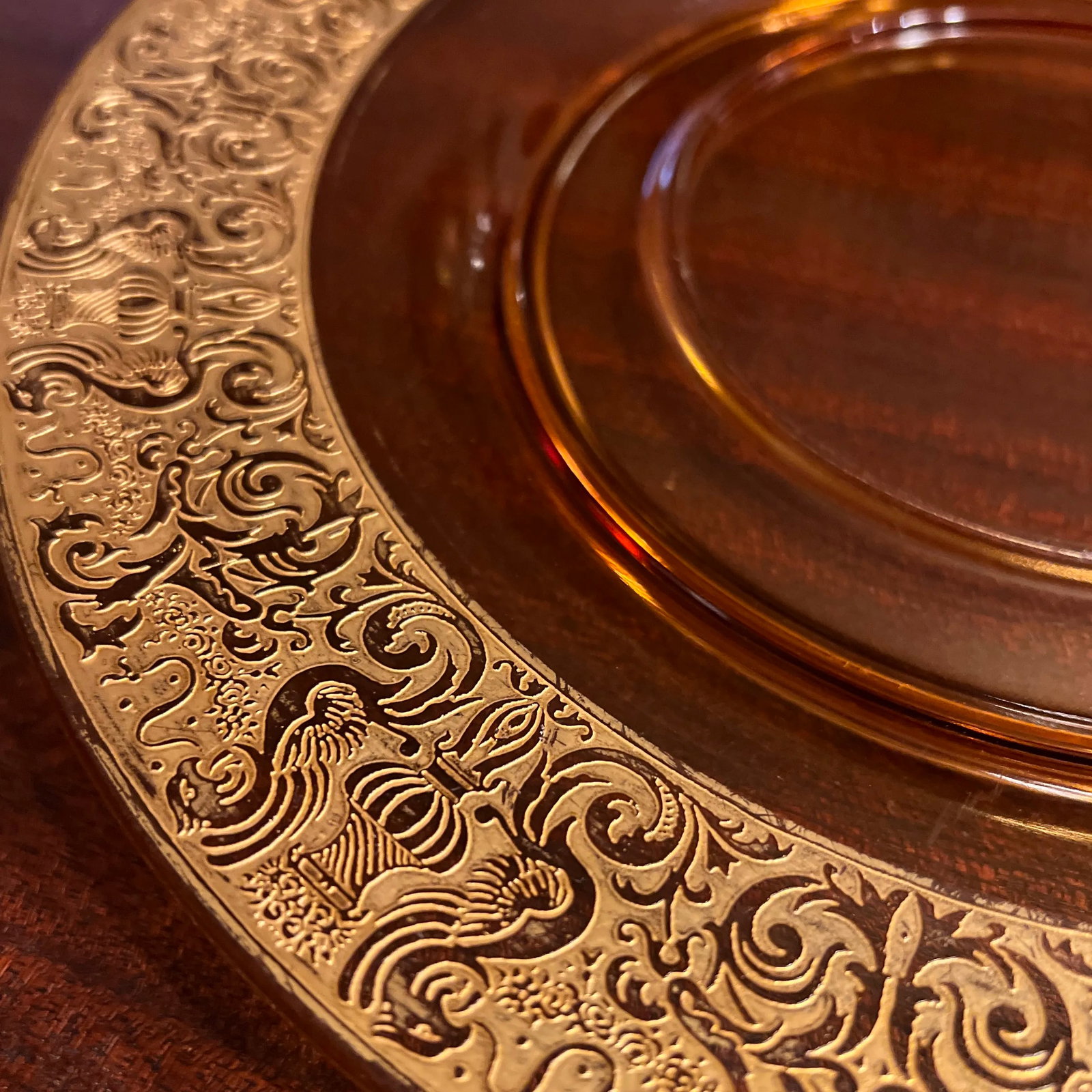 1930s Depression Platter, Chip & Dip, Gold Etched Border - 8