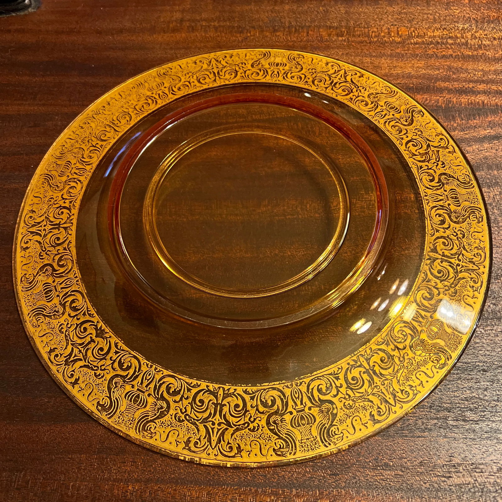 1930s Depression Platter, Chip & Dip, Gold Etched Border - 9