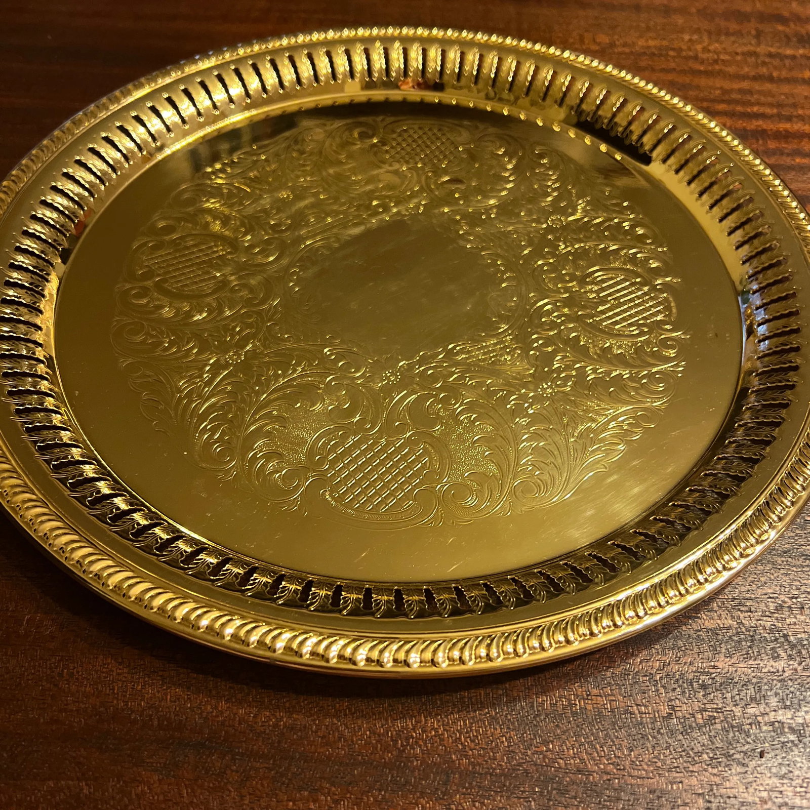1980s 24 Karat Gold Plated Serving Service Tray - 2