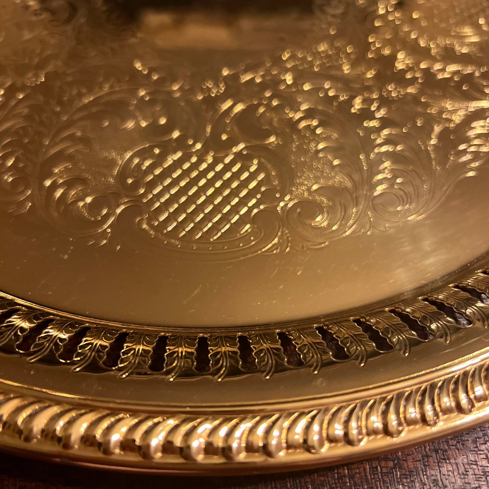 1980s 24 Karat Gold Plated Serving Service Tray - 3