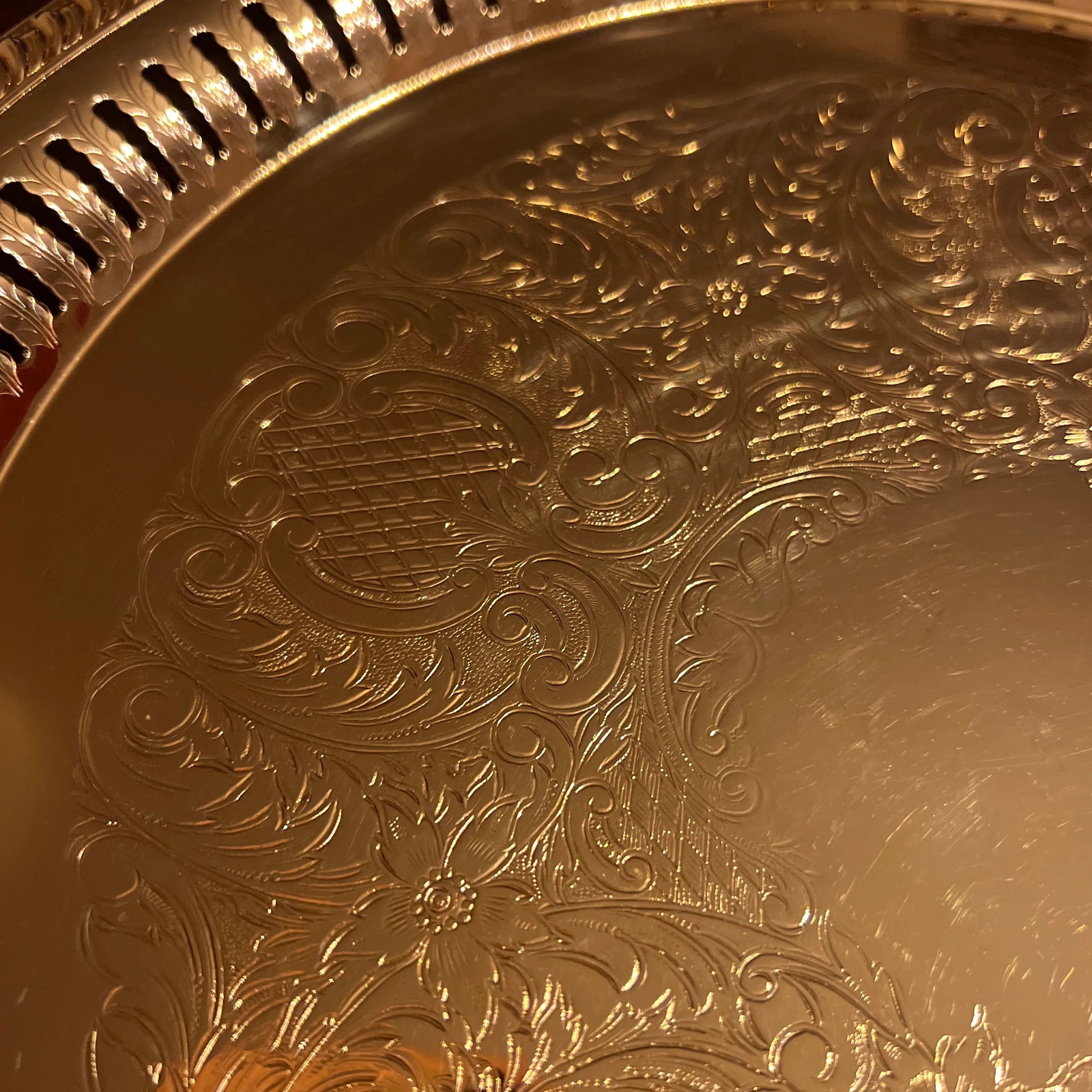 1980s 24 Karat Gold Plated Serving Service Tray - 4