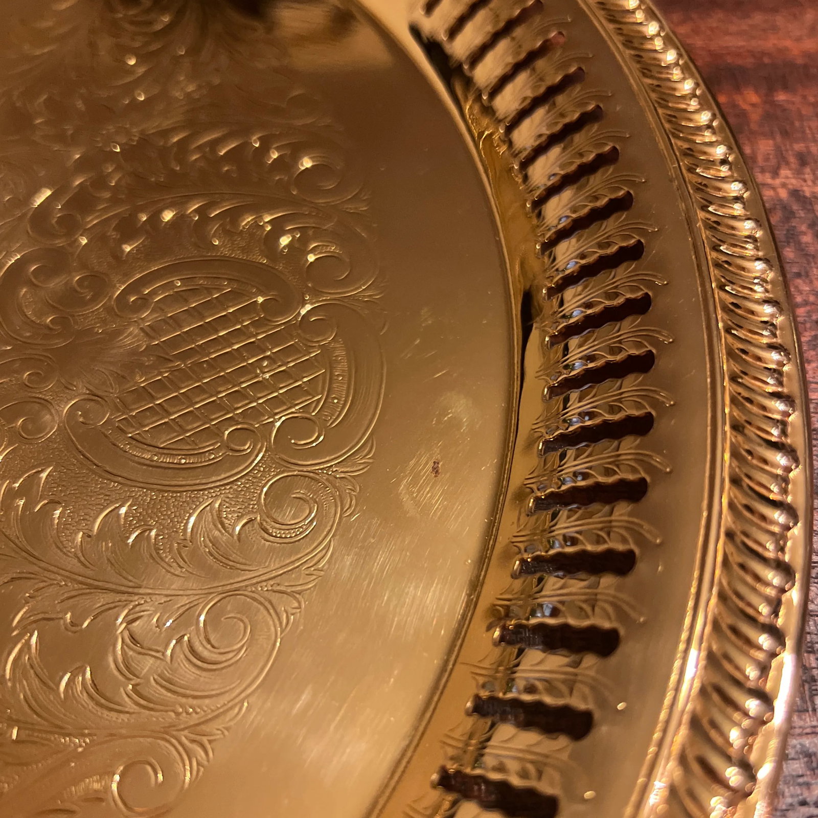 1980s 24 Karat Gold Plated Serving Service Tray - 5