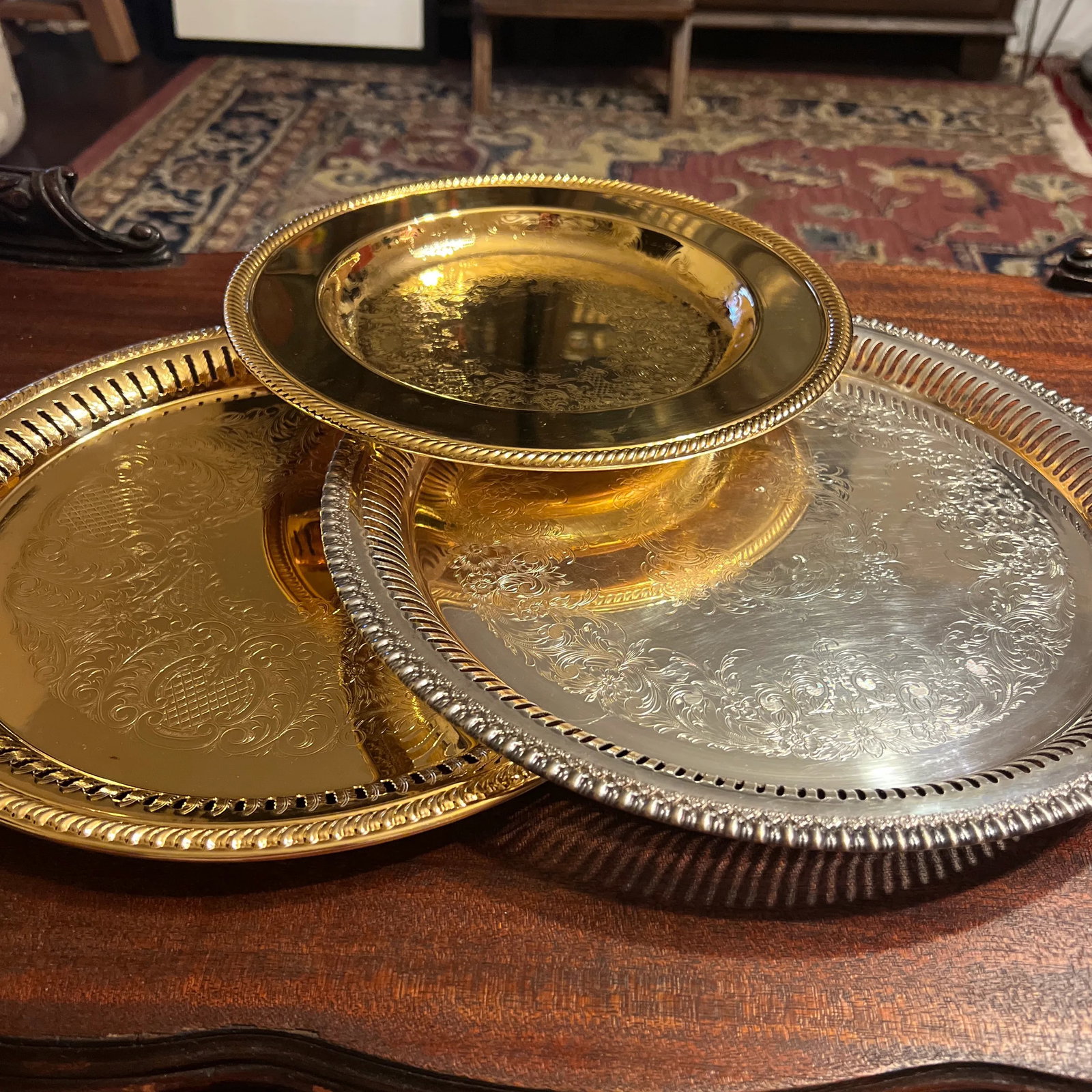 1980s 24 Karat Gold Plated Serving Service Tray - 8