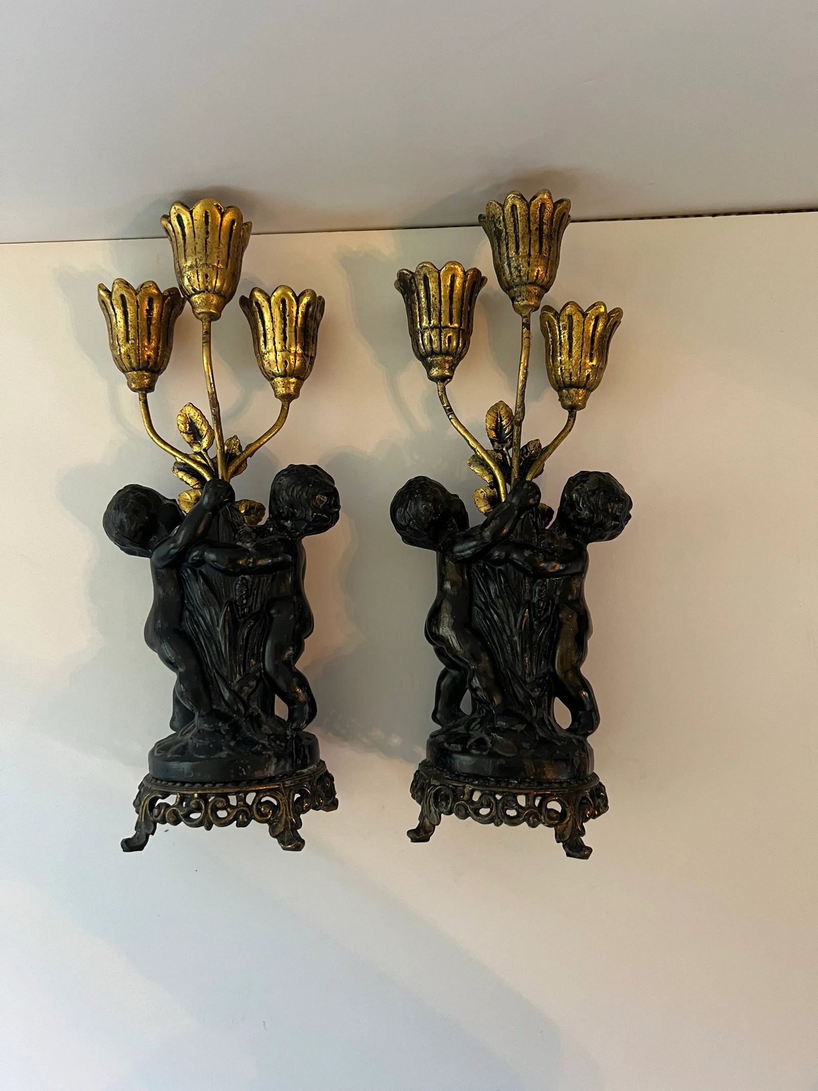 Antique French Bronze Cherub Candle Sticks- Set of 2 - 5
