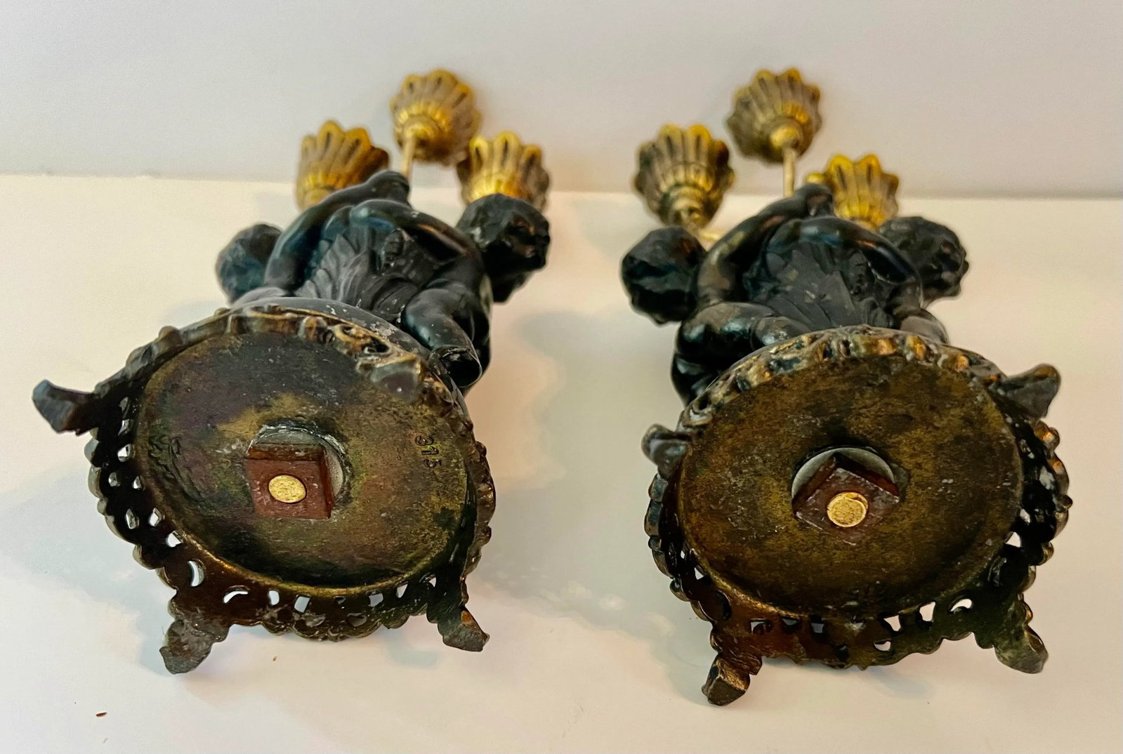 Antique French Bronze Cherub Candle Sticks- Set of 2 - 6