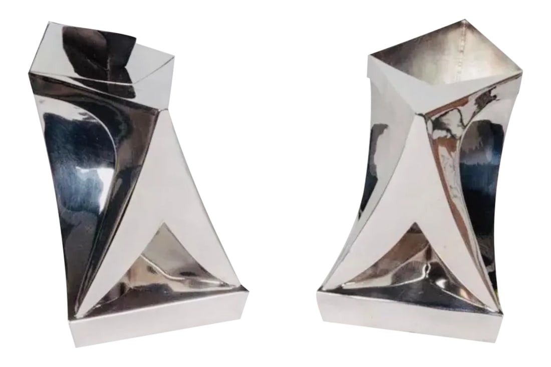 Vintage Antonio Pineda Vintage Mexican Mid-Century Modern Sterling Silver Creamer and Sugar - a Pair: Antonio Pineda Creamer and Sugar Matches well with larger Antonio Pineda pitcher we have listed Maker's mark on the base along with silver standard, Eagle mark, artist's mark Geometric lines 925
