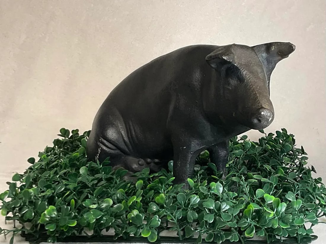 Large Vintage Antique 19th Century Black Cast Iron Piggy Bank Money Box Animal Sculpture- 1800s - 12