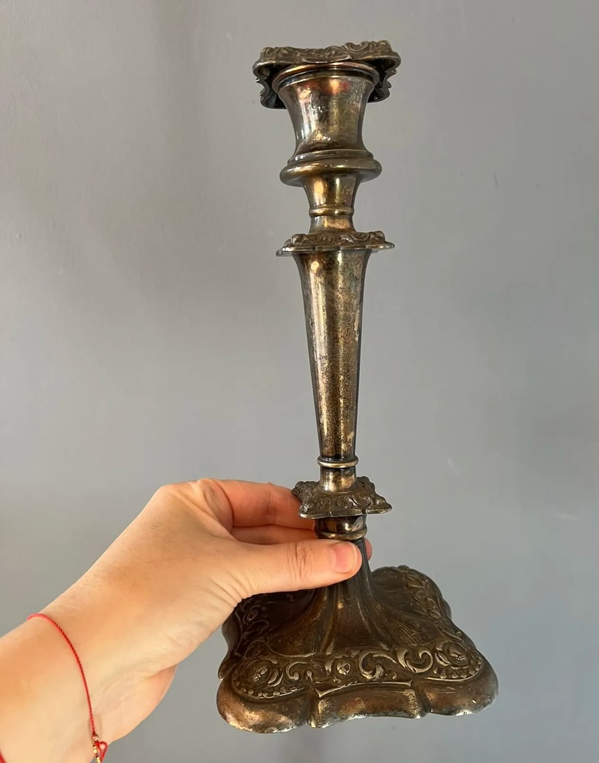 Pair of 1920s Victorian Silver Plate Candle Holder - 10