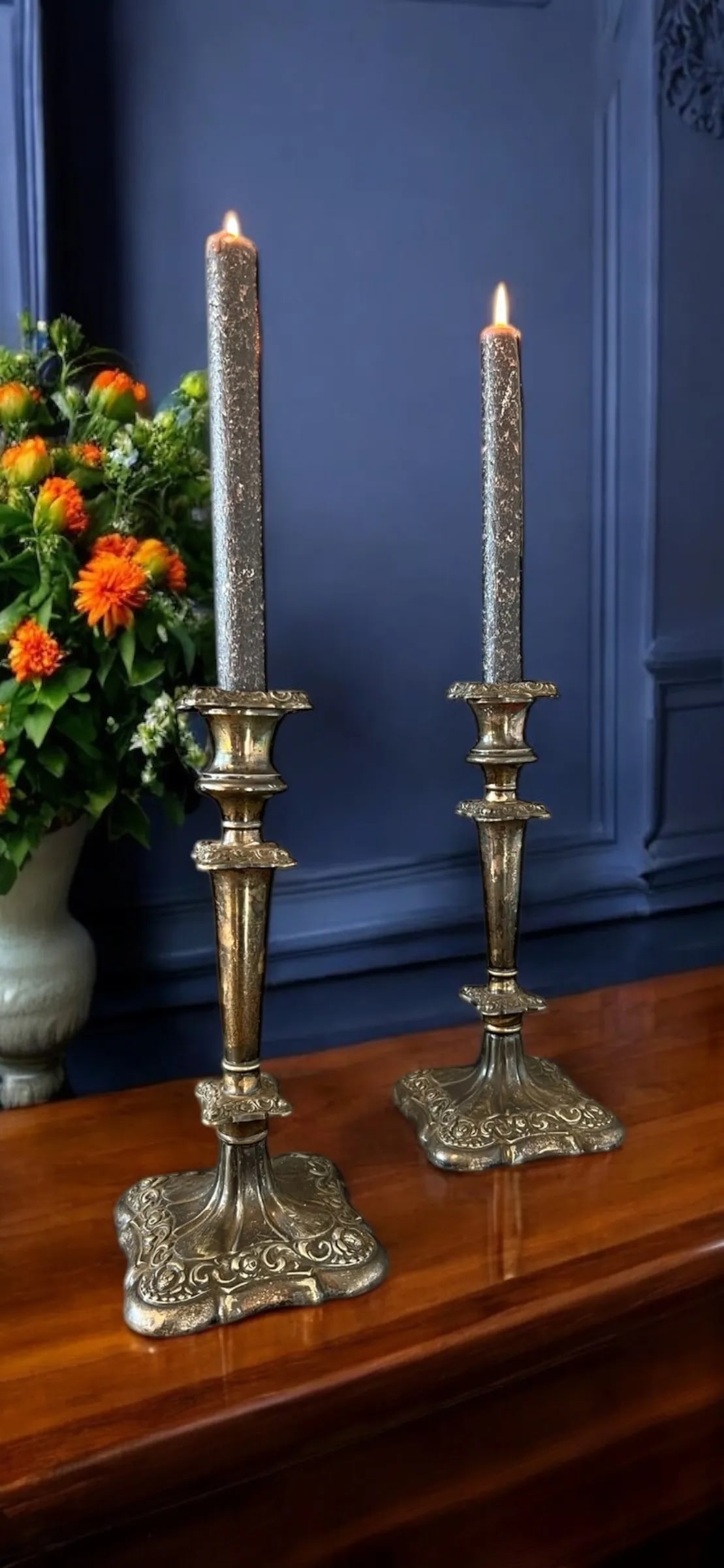 Pair of 1920s Victorian Silver Plate Candle Holder - 2