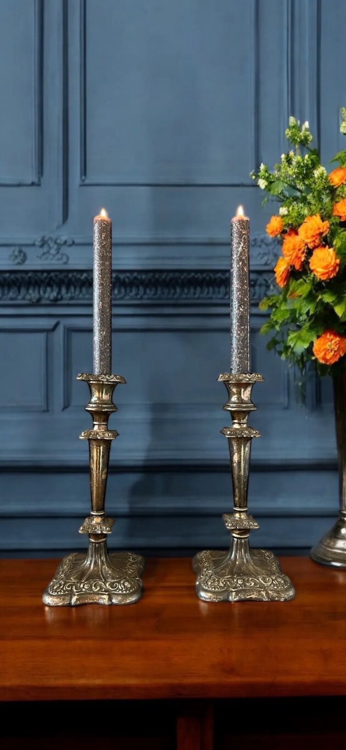 Pair of 1920s Victorian Silver Plate Candle Holder - 3