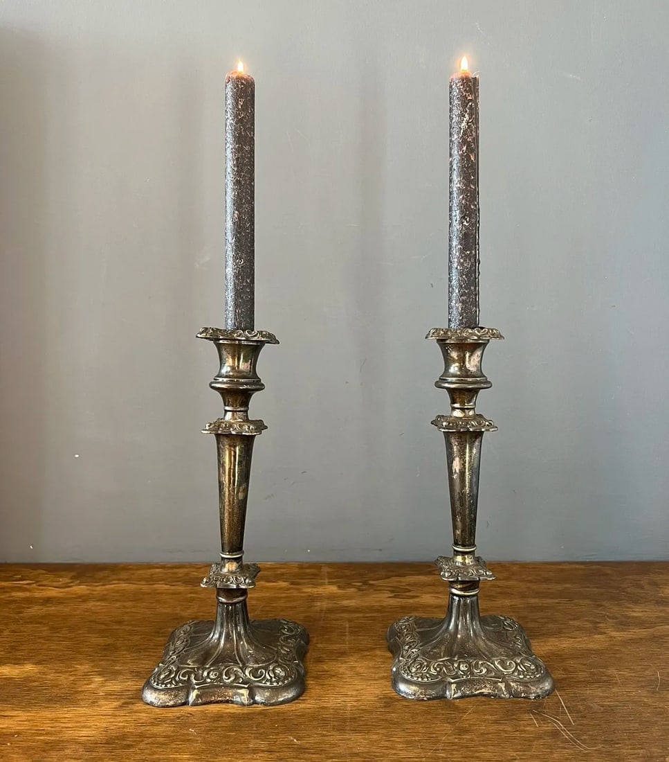 Pair of 1920s Victorian Silver Plate Candle Holder - 6