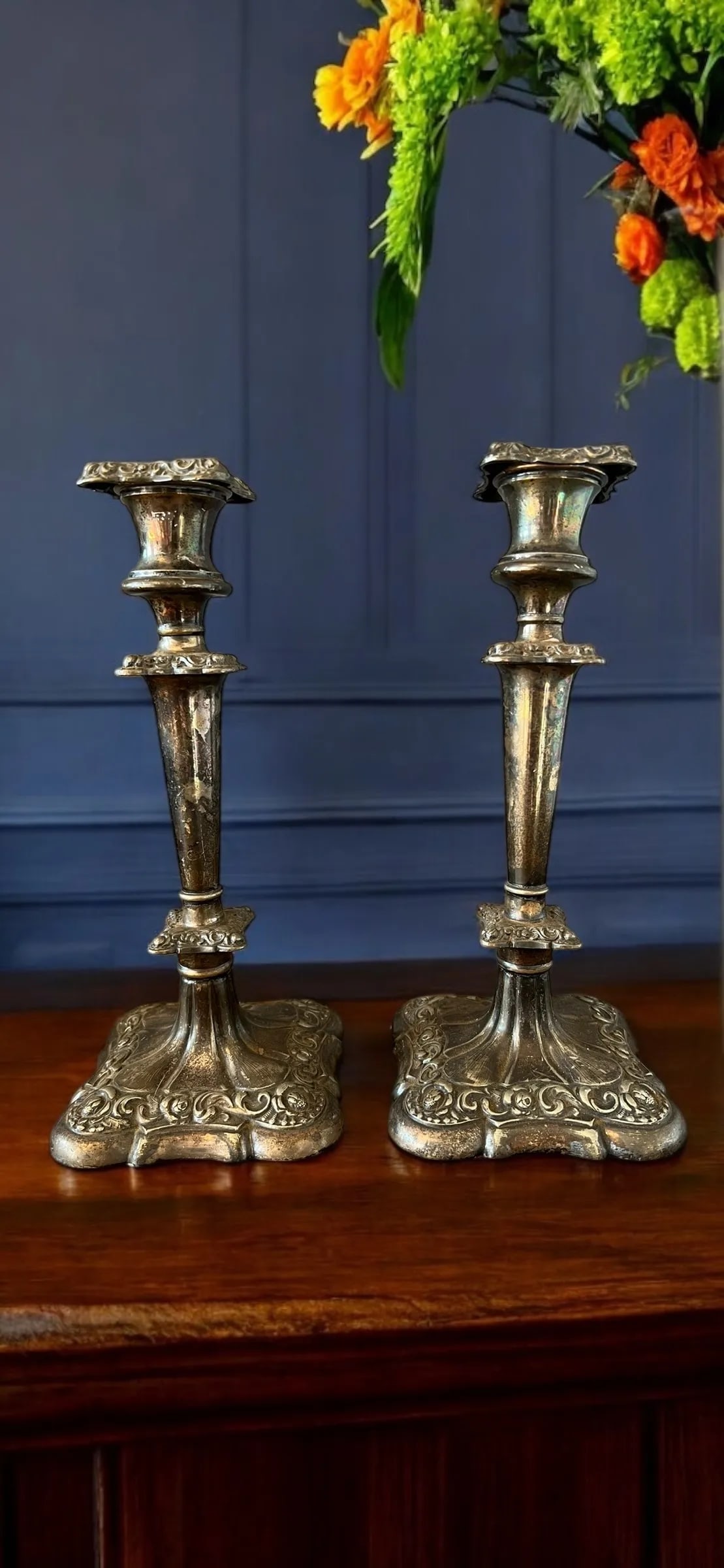 Pair of 1920s Victorian Silver Plate Candle Holder - 7