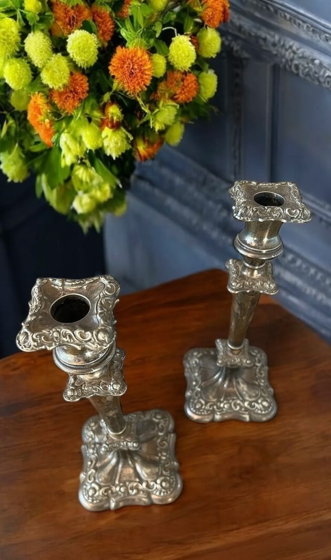 Pair of 1920s Victorian Silver Plate Candle Holder - 8