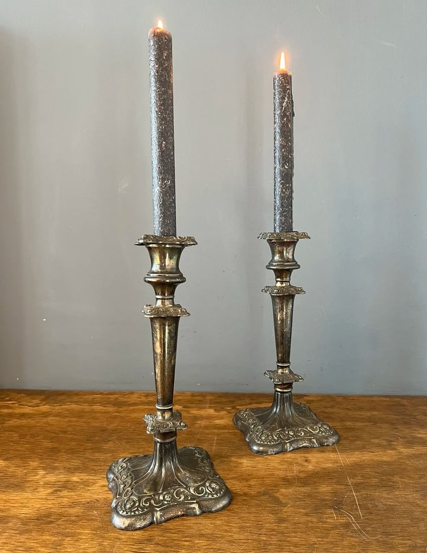 Pair of 1920s Victorian Silver Plate Candle Holder - 9