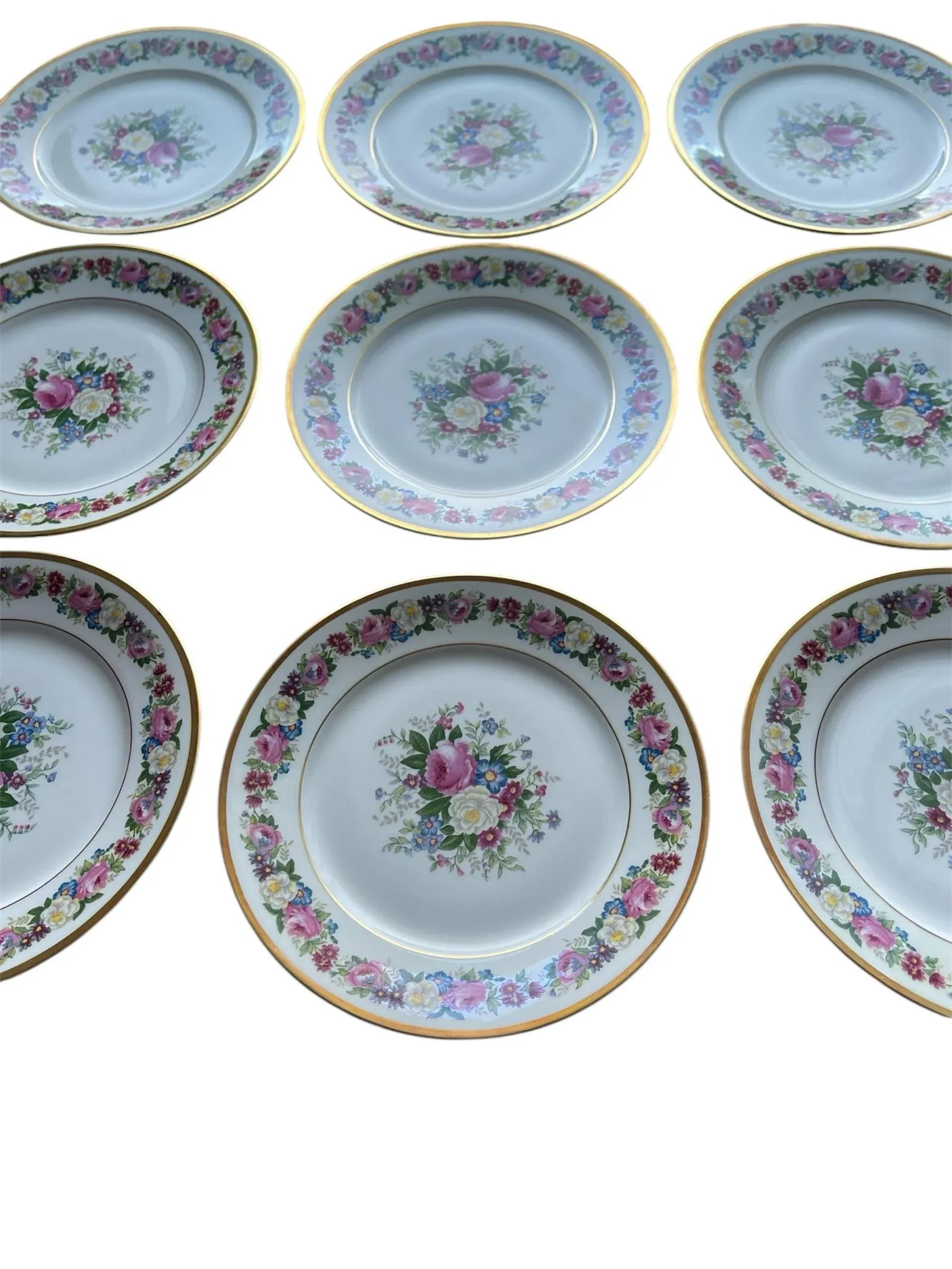 1908 Vintage Bernardaud & Cie Limoges France Hand Painted "Roses & Violets" Floral Plates- Set of 9 - 11