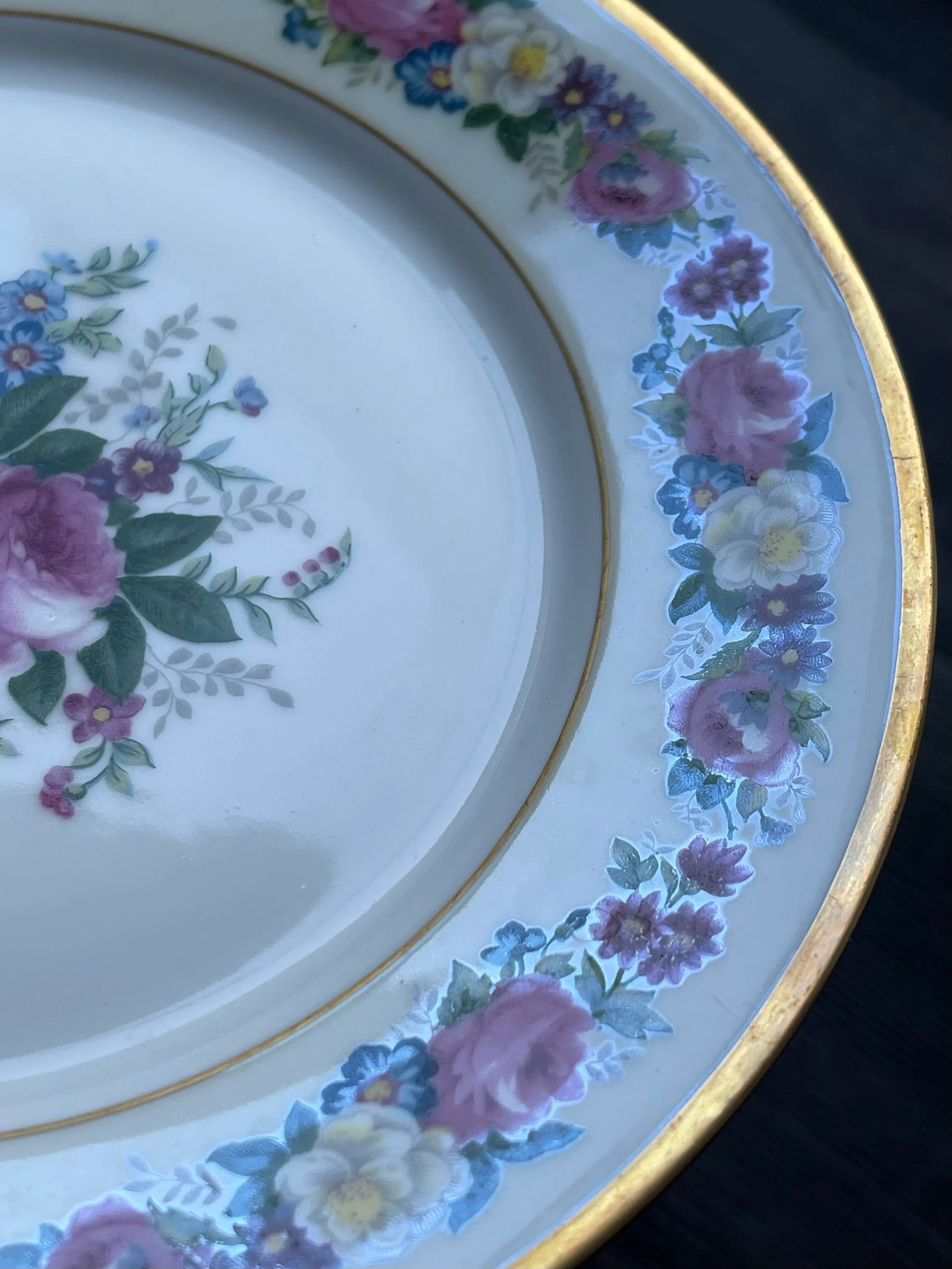 1908 Vintage Bernardaud & Cie Limoges France Hand Painted "Roses & Violets" Floral Plates- Set of 9 - 12