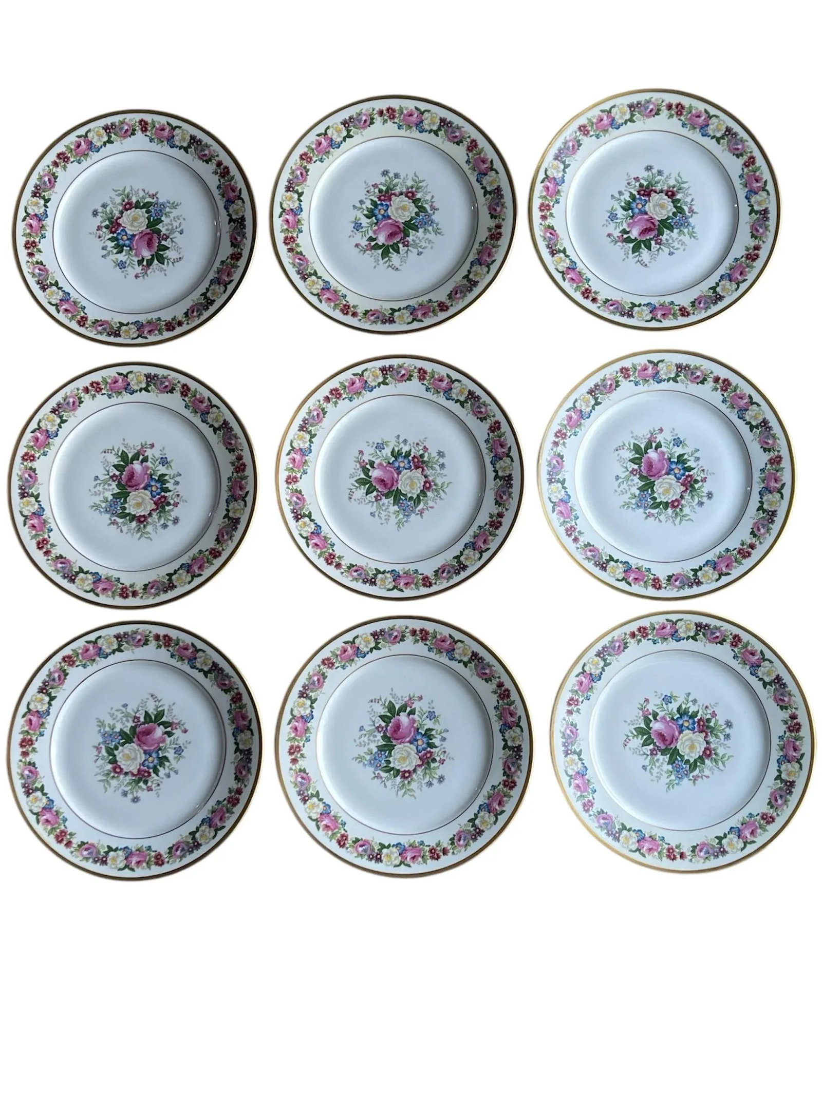 1908 Vintage Bernardaud & Cie Limoges France Hand Painted "Roses & Violets" Floral Plates- Set of 9 - 2