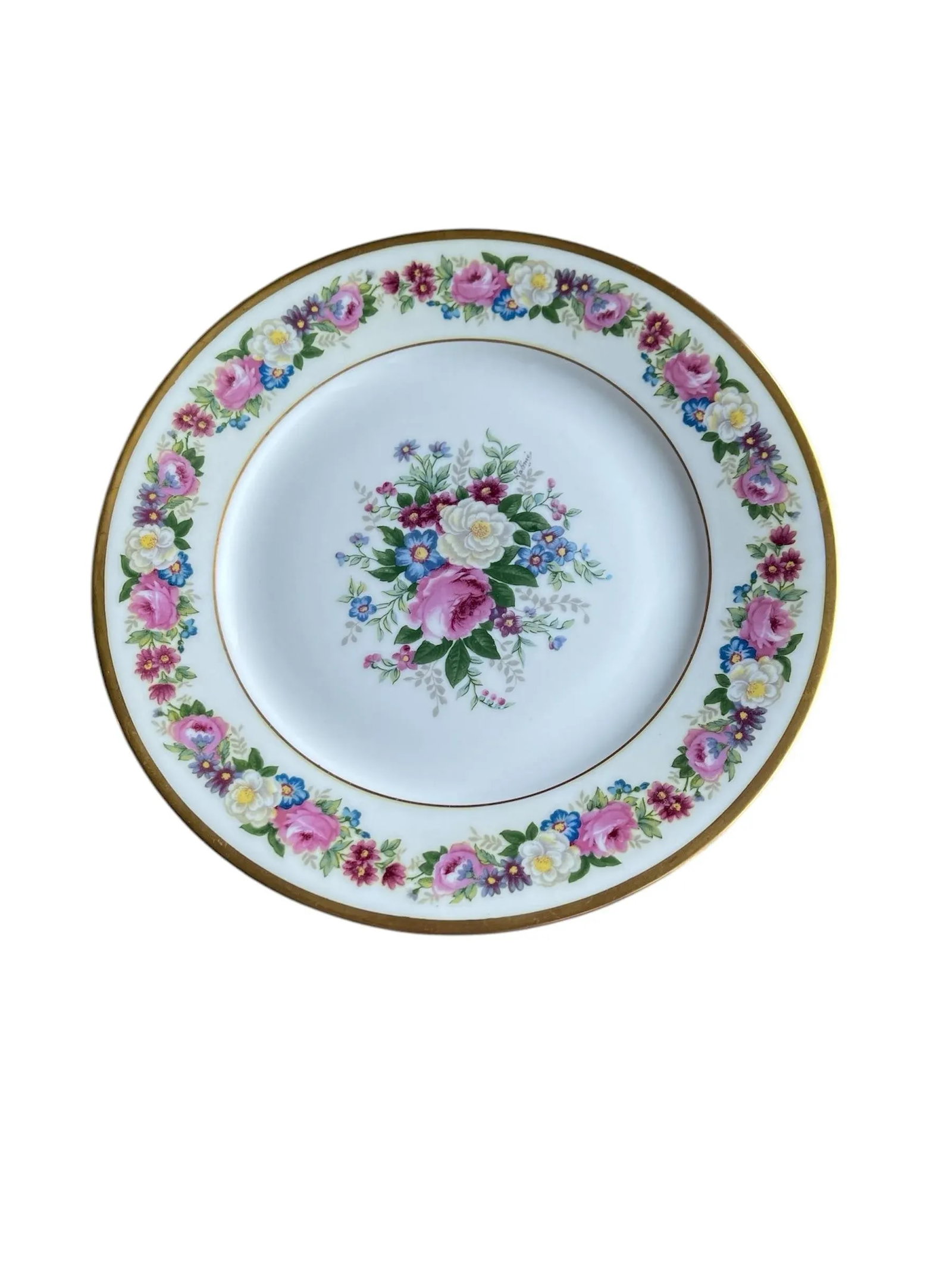 1908 Vintage Bernardaud & Cie Limoges France Hand Painted "Roses & Violets" Floral Plates- Set of 9 - 4