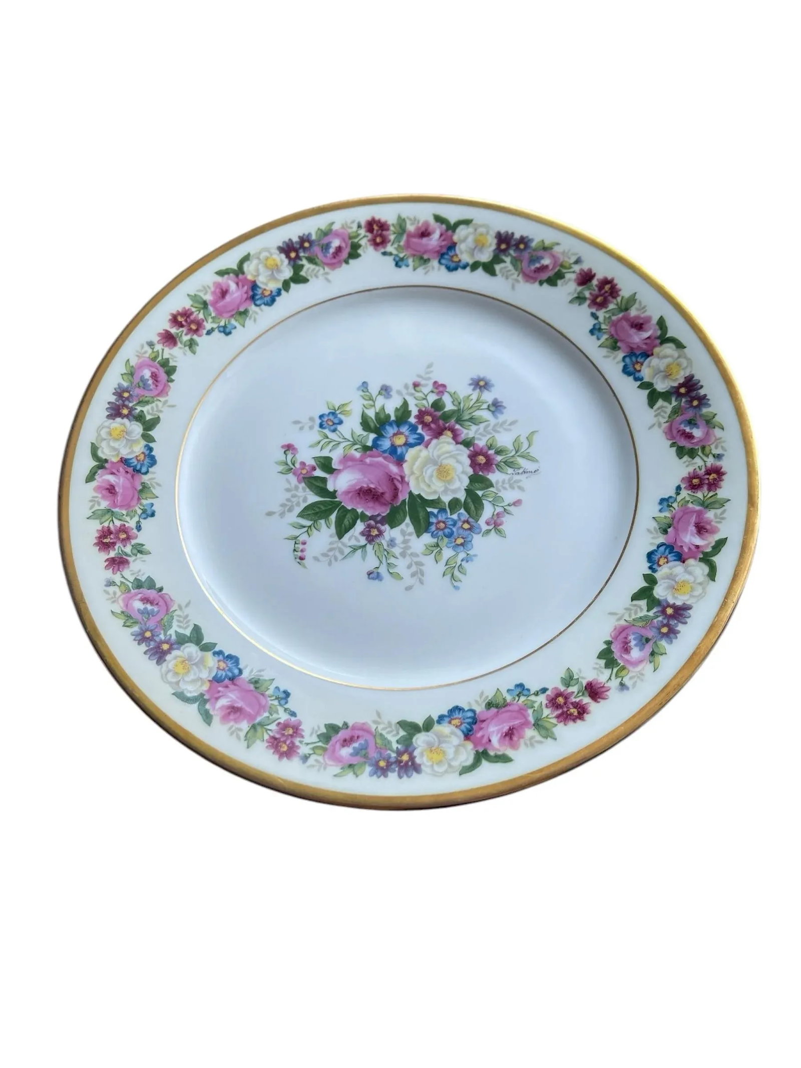 1908 Vintage Bernardaud & Cie Limoges France Hand Painted "Roses & Violets" Floral Plates- Set of 9 - 5